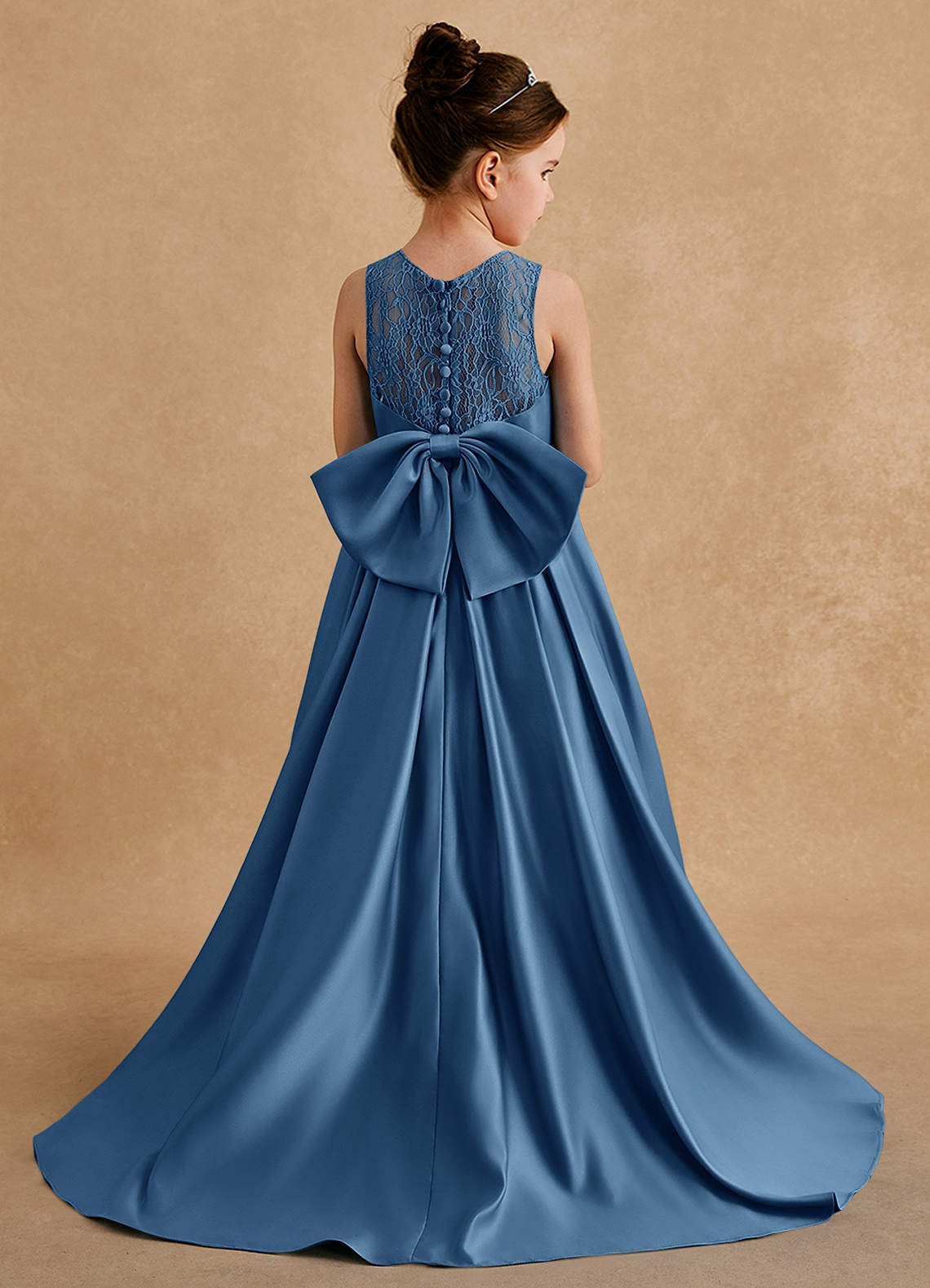 Azazie Sammy Flower Girl Dresses Twilight A-Line Lace Matte Satin Dress image1