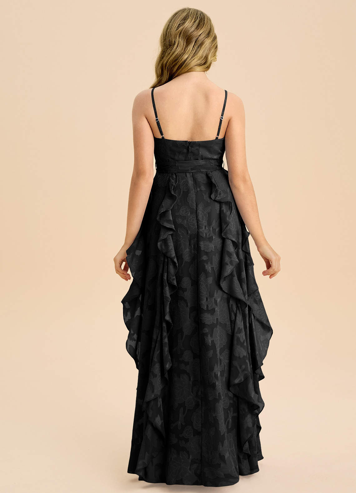 Azazie Peyton Junior Black A-Line Pleated Floral Burnout Dress image6
