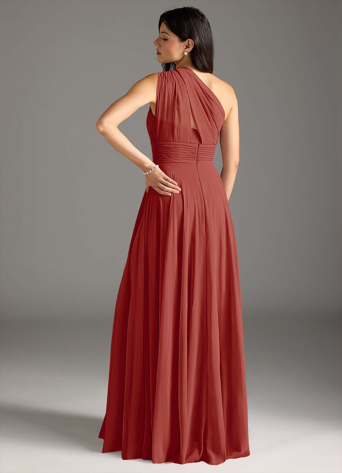 Azazie Charlize Bridesmaid Dresses Terracotta A-Line One Shoulder Chiffon Dress image1