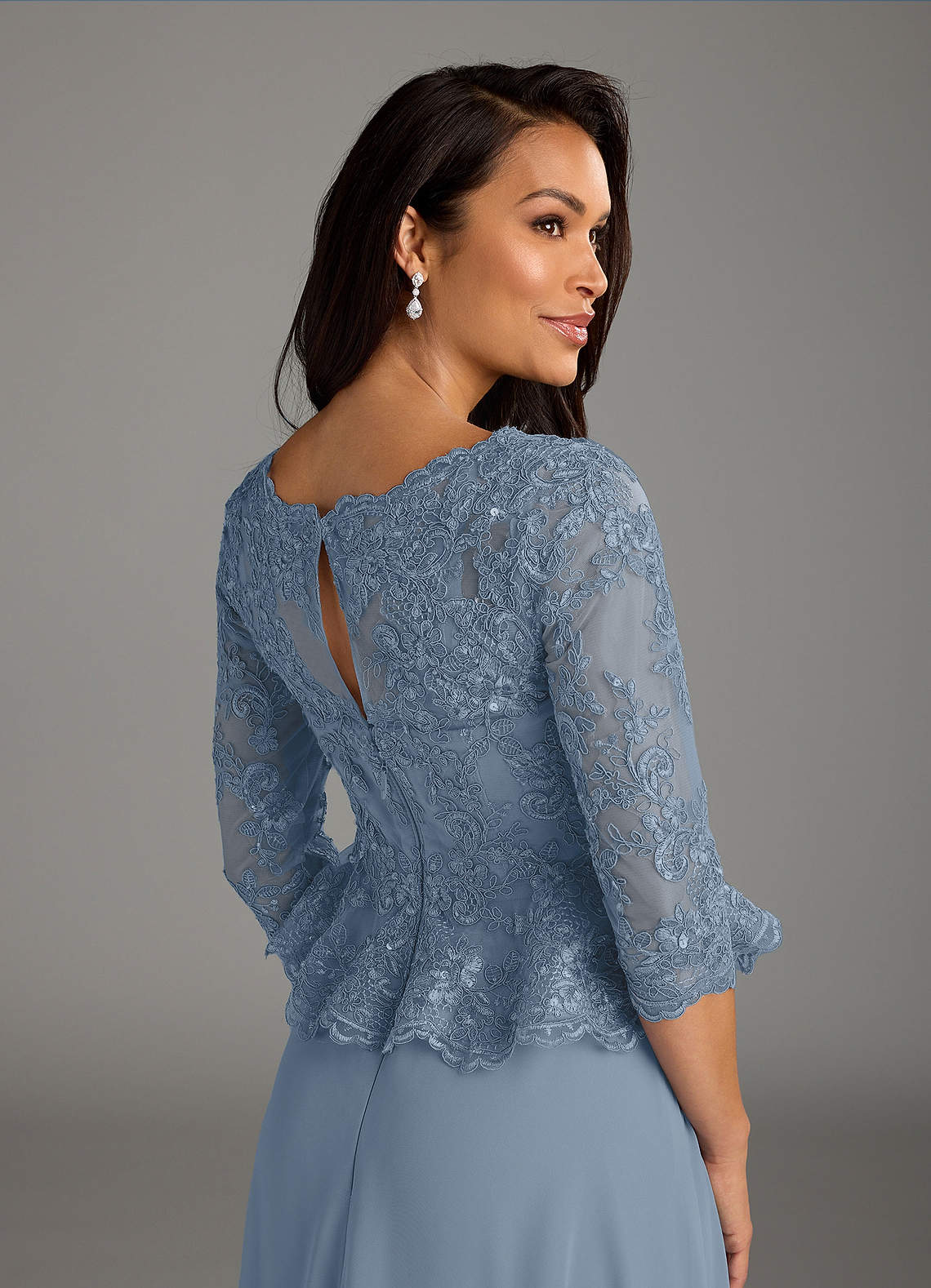 Azazie Averie Mother of the Bride Dresses Dusty Blue A-Line Boatneck Sequins Chiffon Dress image4
