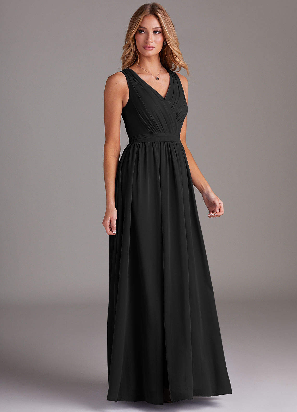 Azazie Kingsley At-home Try On Dresses Black A-Line Lace Chiffon Dress image4