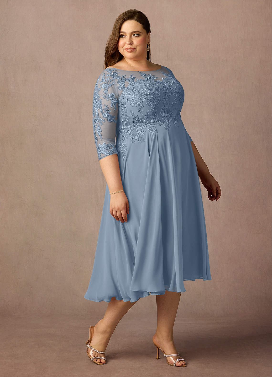 Azazie Marge Mother of the Bride Dresses Dusty Blue A-Line Scoop Lace Chiffon Dress image9