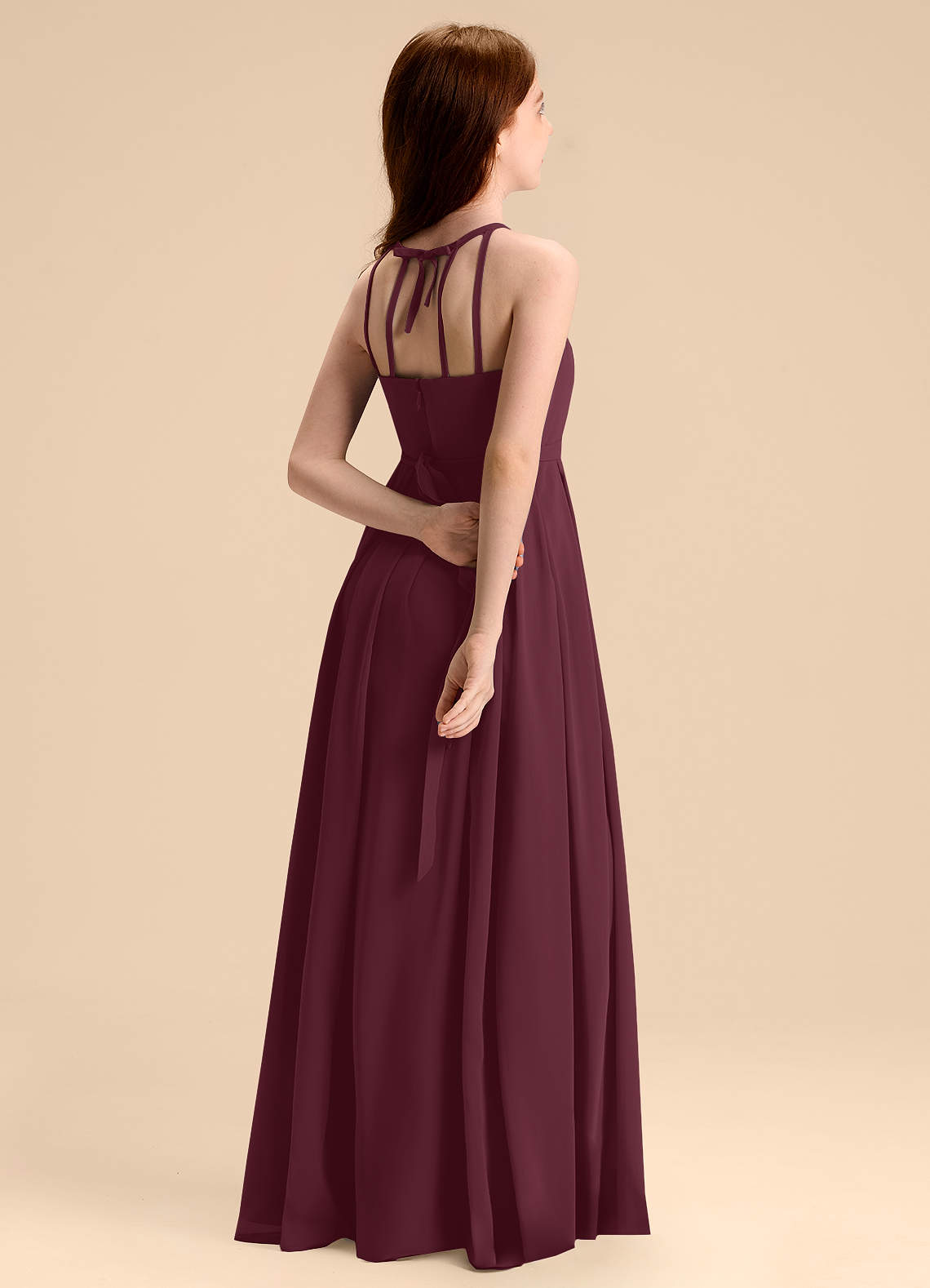 Azazie Arianthe Junior Cabernet A-Line Pleated Chiffon Dress image1