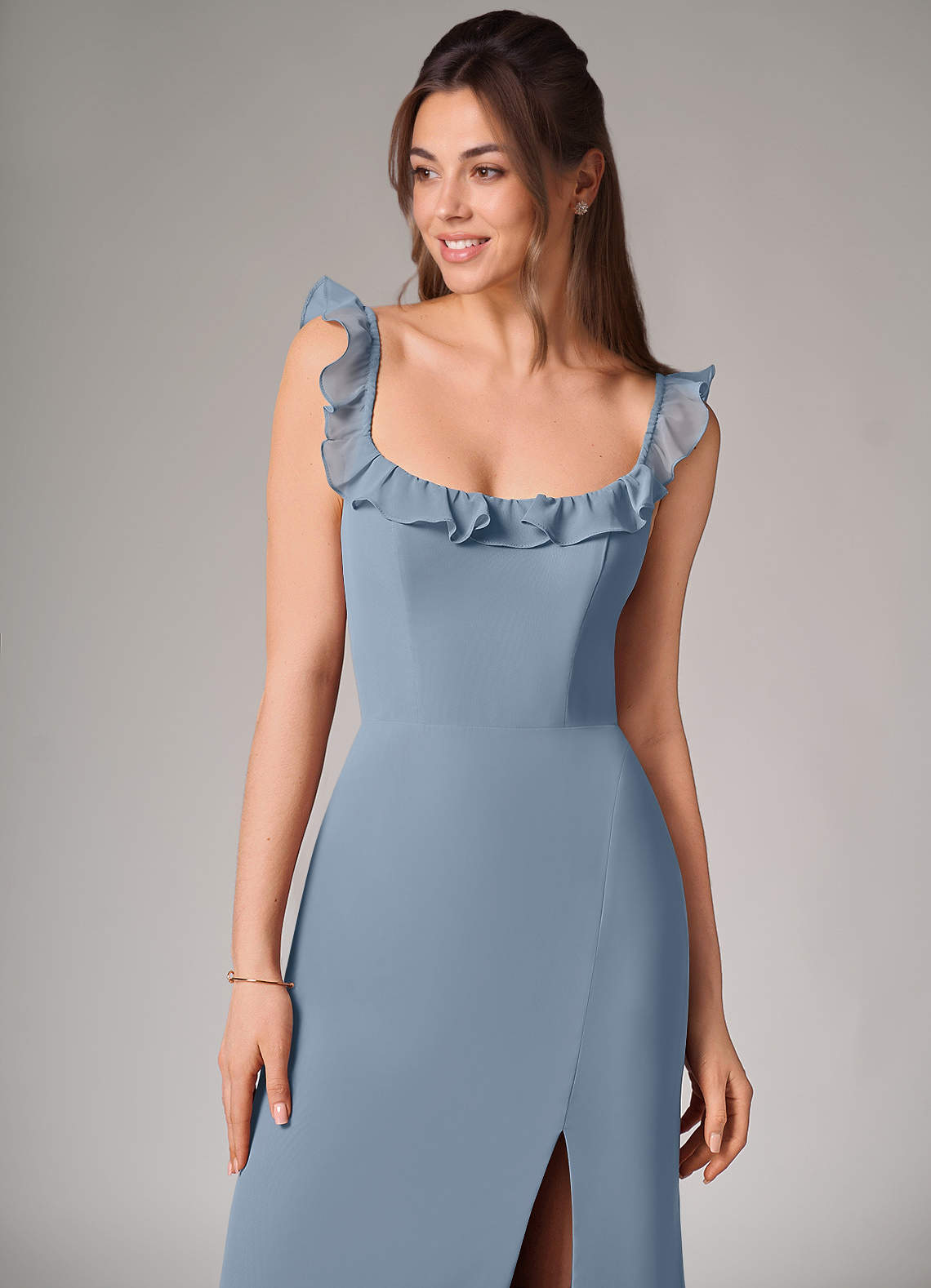 Azazie Callie Bridesmaid Dresses Dusty Blue Mermaid Side Slit Chiffon Convertible Dress image5