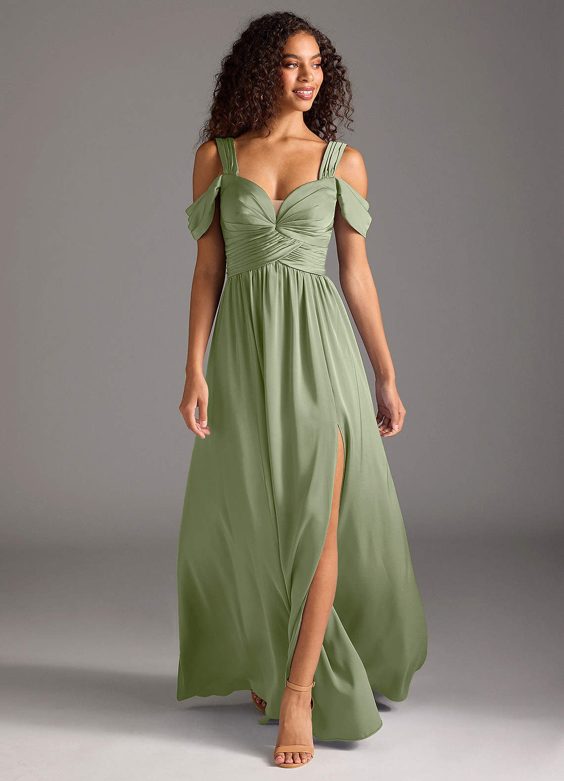 textured organza a line bridesmaid dress Azazie Lianne Pistachio Stretch Satin Dresses SZ:36G Blue Beaded Maxi Dress Color:Custom color Crafted from lace with