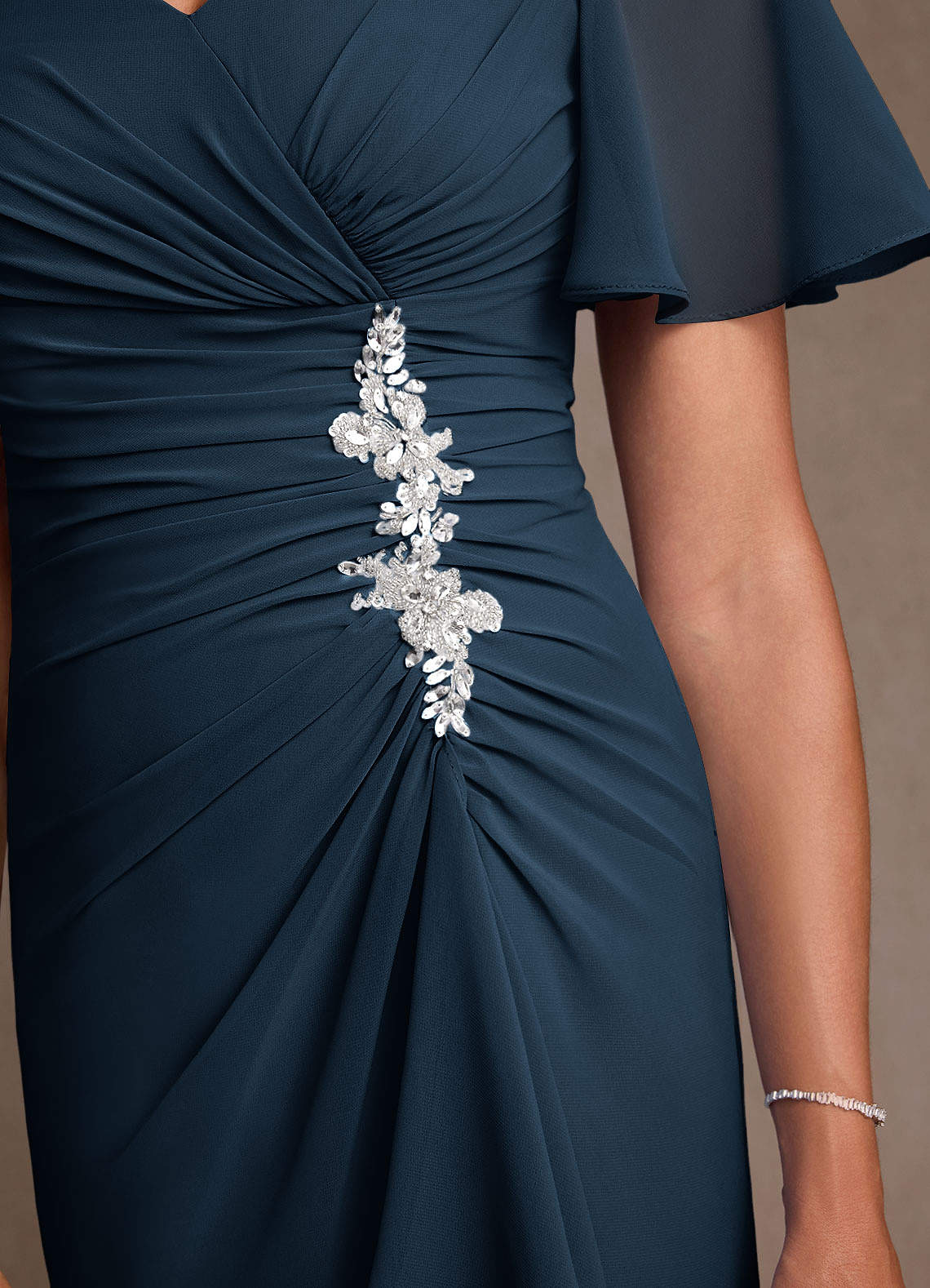 Azazie Suffolk Mother of the Bride Dresses Dark Navy A-Line Pleated Chiffon Dress image4