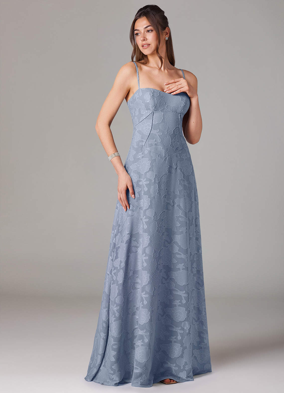 Azazie Valentine At-home Try On Dresses Agave A-Line Sweetheart Neckline Floral Burnout Dress image2