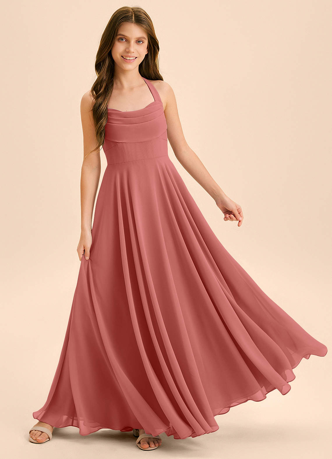 Azazie Kady Junior Antique Rose A-Line Sweetheart Neckline Chiffon Dress image3