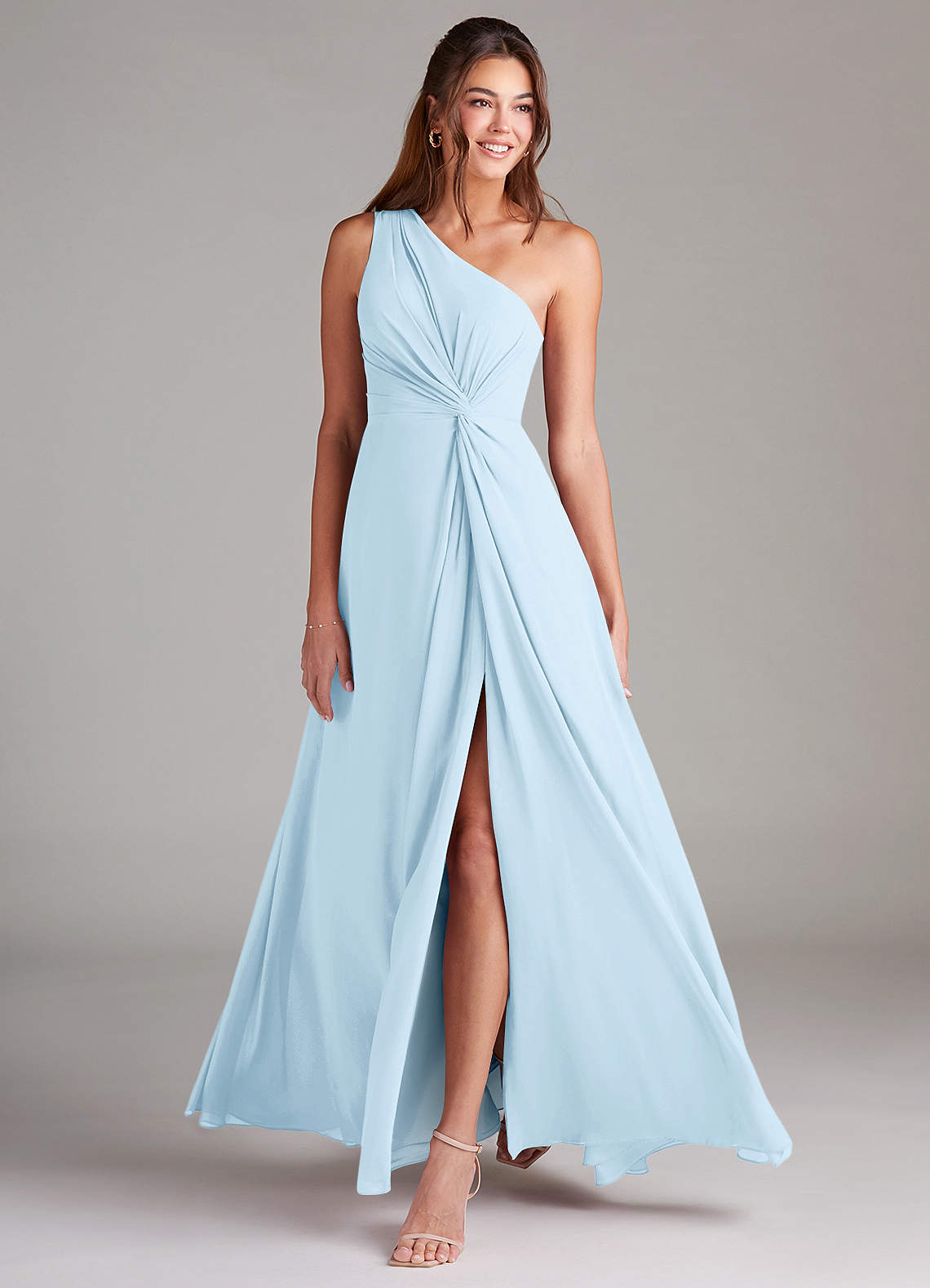 Azazie Brooke Bridesmaid Dresses Sky Blue A-Line One Shoulder Chiffon Dress image3