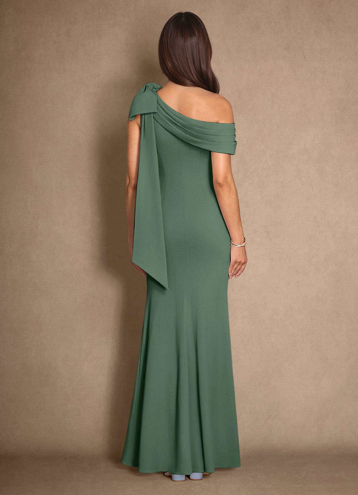Azazie Myers Mother of the Bride Dresses Eucalyptus Mermaid Pleated Stretch Crepe Dress image1