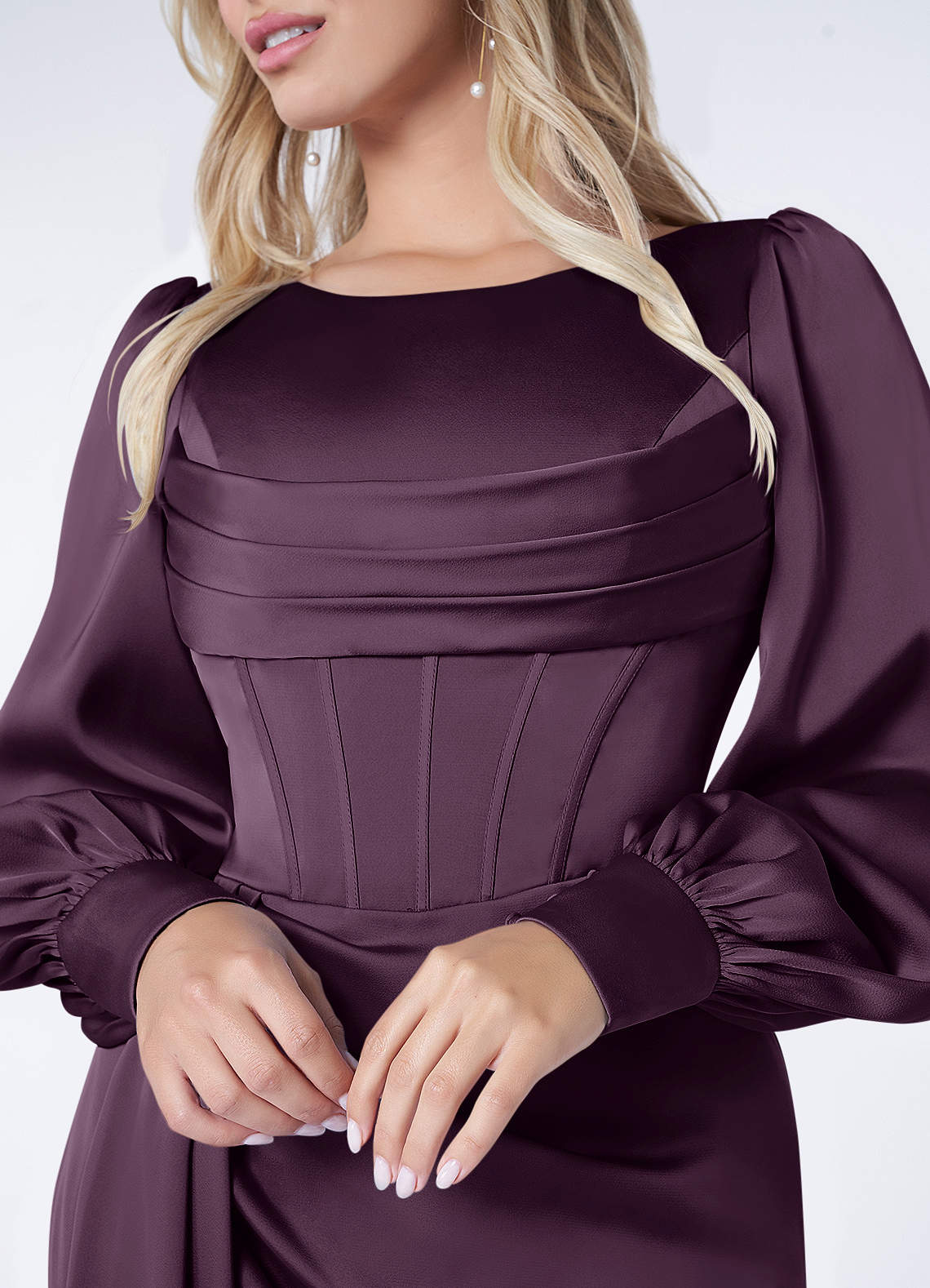 strapless open back dress Purple V-Neck Maxi Dress With Long Sleeve And Slit main image 0