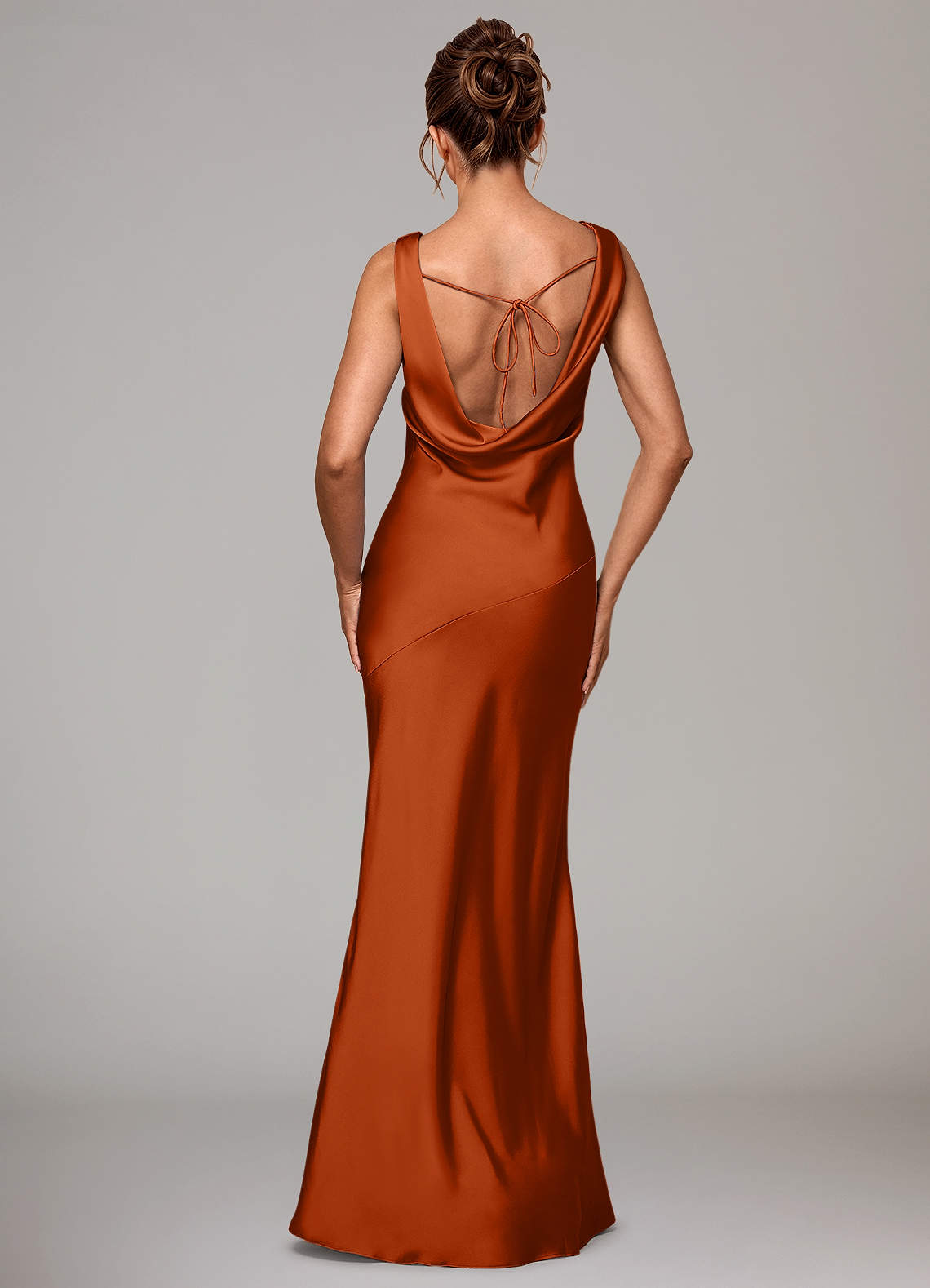 Azazie Rylina Vestidos de damas de honor Vestido de Naranja Quemada de Satén Elástico de Corte Sirena image4