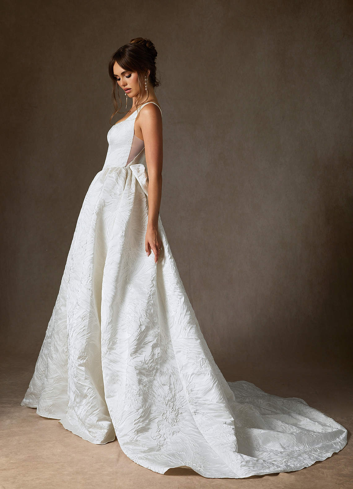 Azazie Skylin Wedding Dresses Diamond White Ball-Gown with Pockets Floral Jacquard Dress image7