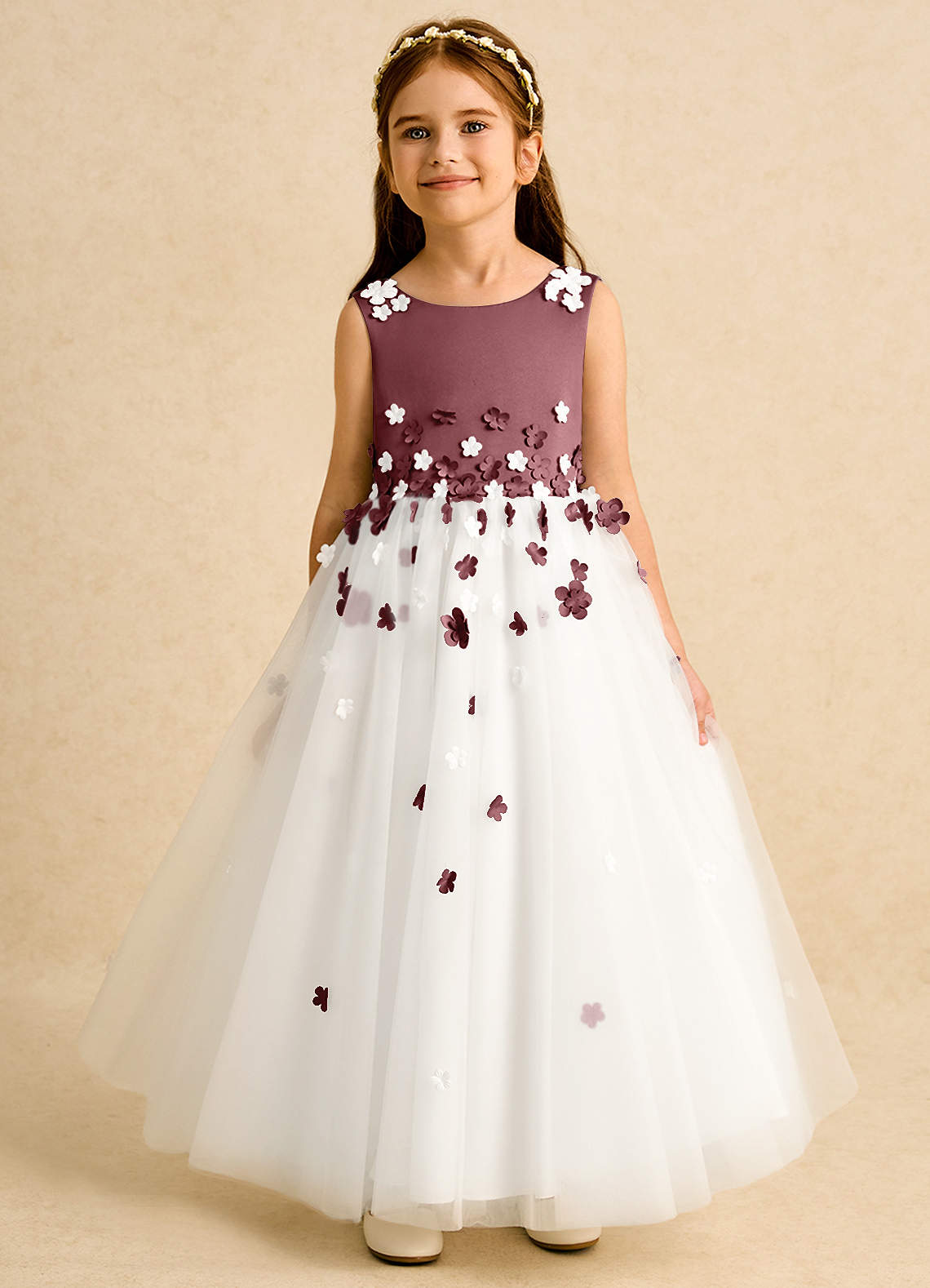 Azazie Eleni Flower Girl Dresses Ivory Desert Rose Ball-Gown Bow Tulle Dress image1