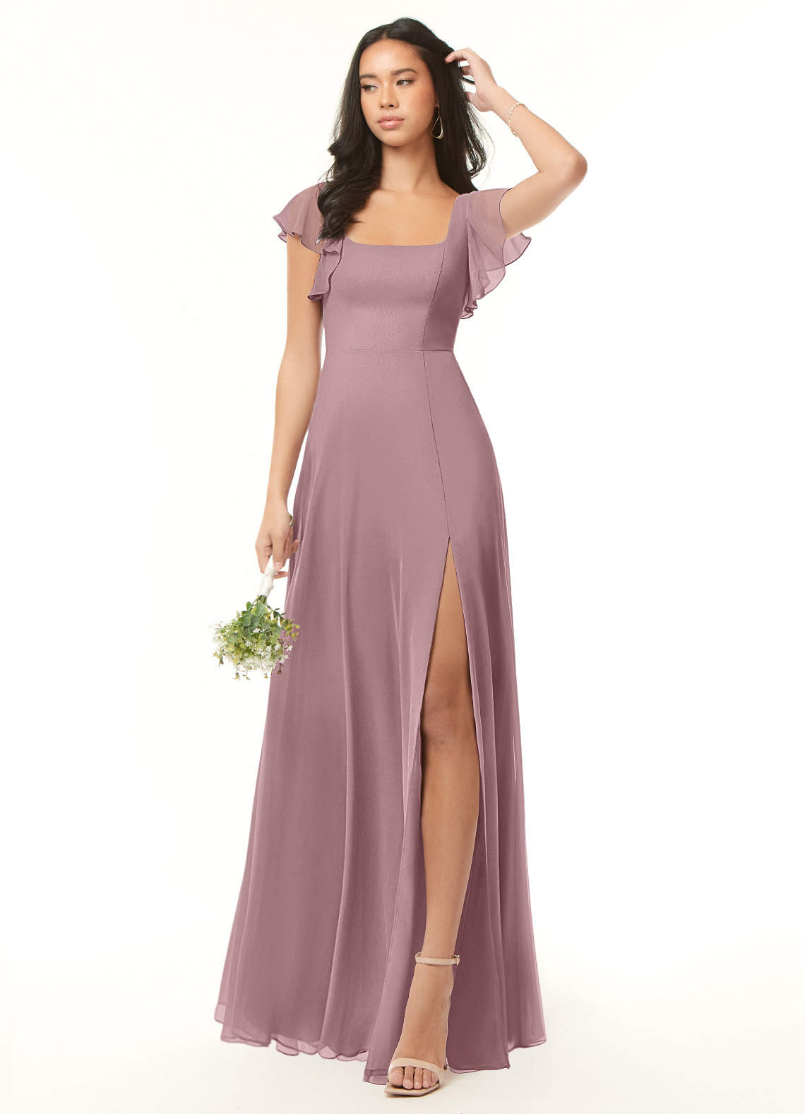 Azazie Bondi Bridesmaid Dresses Dusty Rose A-Line Ruffled Chiffon Dress image1