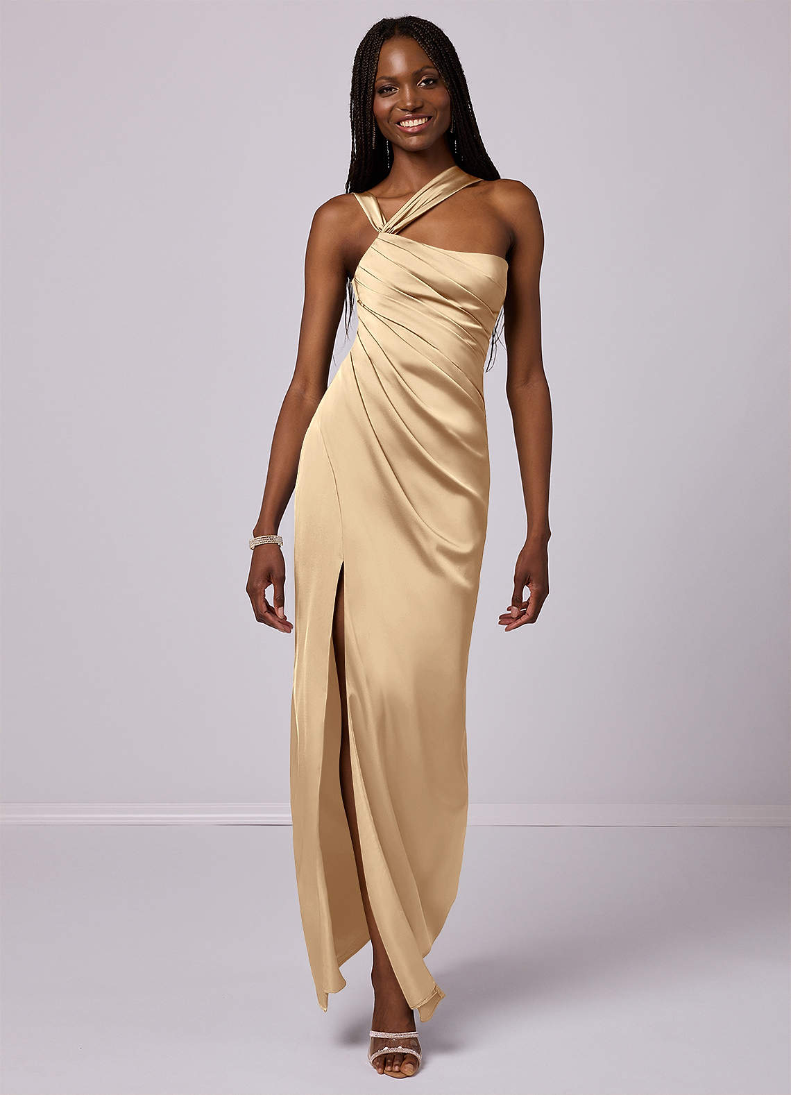 Barbie ♥ Azazie Bridesmaid Dresses Mermaid One Shoulder Stretch Satin Floor-Length Dress image7