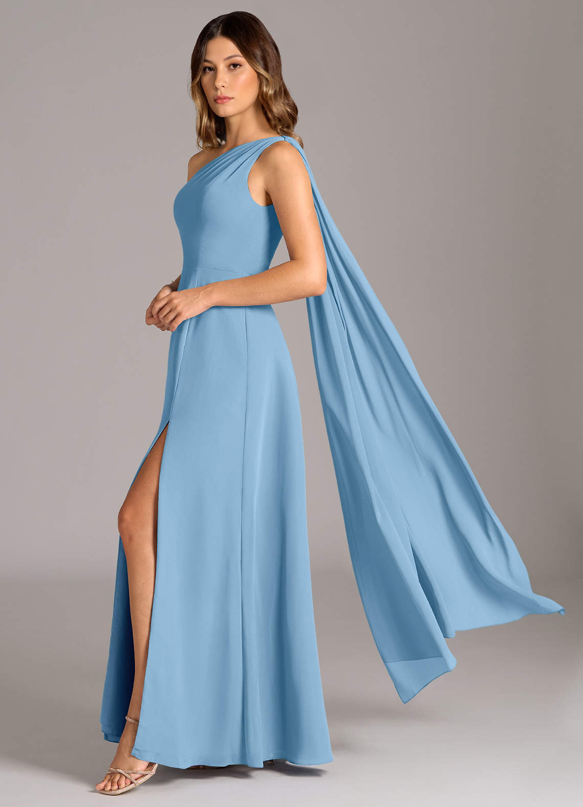Azazie Tella Steel Blue Chiffon Bridesmaid Dresses | Azazie
