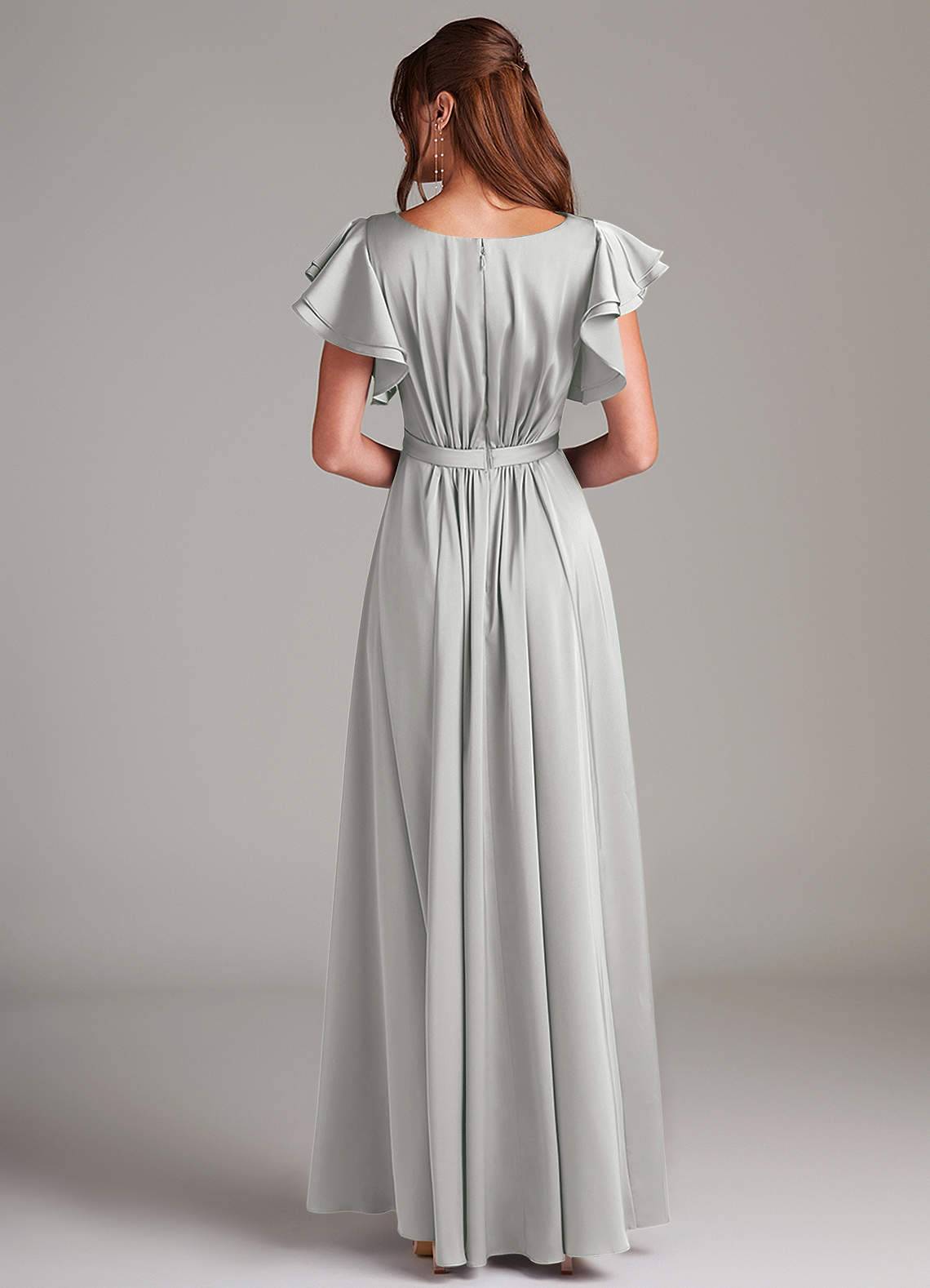 Azazie A-Line Scoop Neck Floor-Length Stretch Satin Modest Bridesmaid Dresses - Silver Azazie A-Line Scoop Neck Floor-Length Stretch Satin Modest Bridesmaid Dresses - Silver