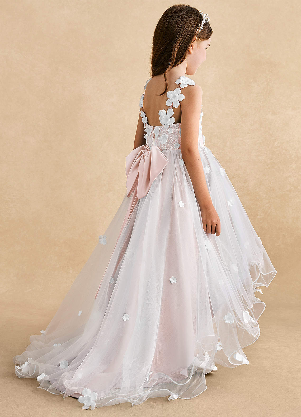 Azazie Celia Flower Girl Dresses Blushing Pink A-Line Lace Tulle Dress image4