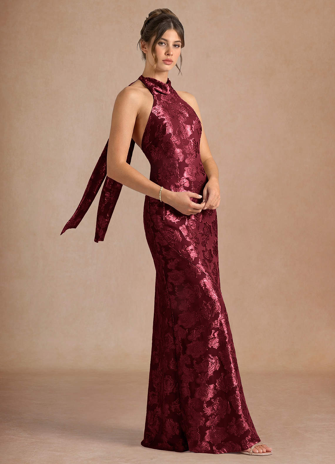 chinese dress ladies Elegant Wine Sequence Strap Deep V-Neck Maxi Dress S / Wine main image 1