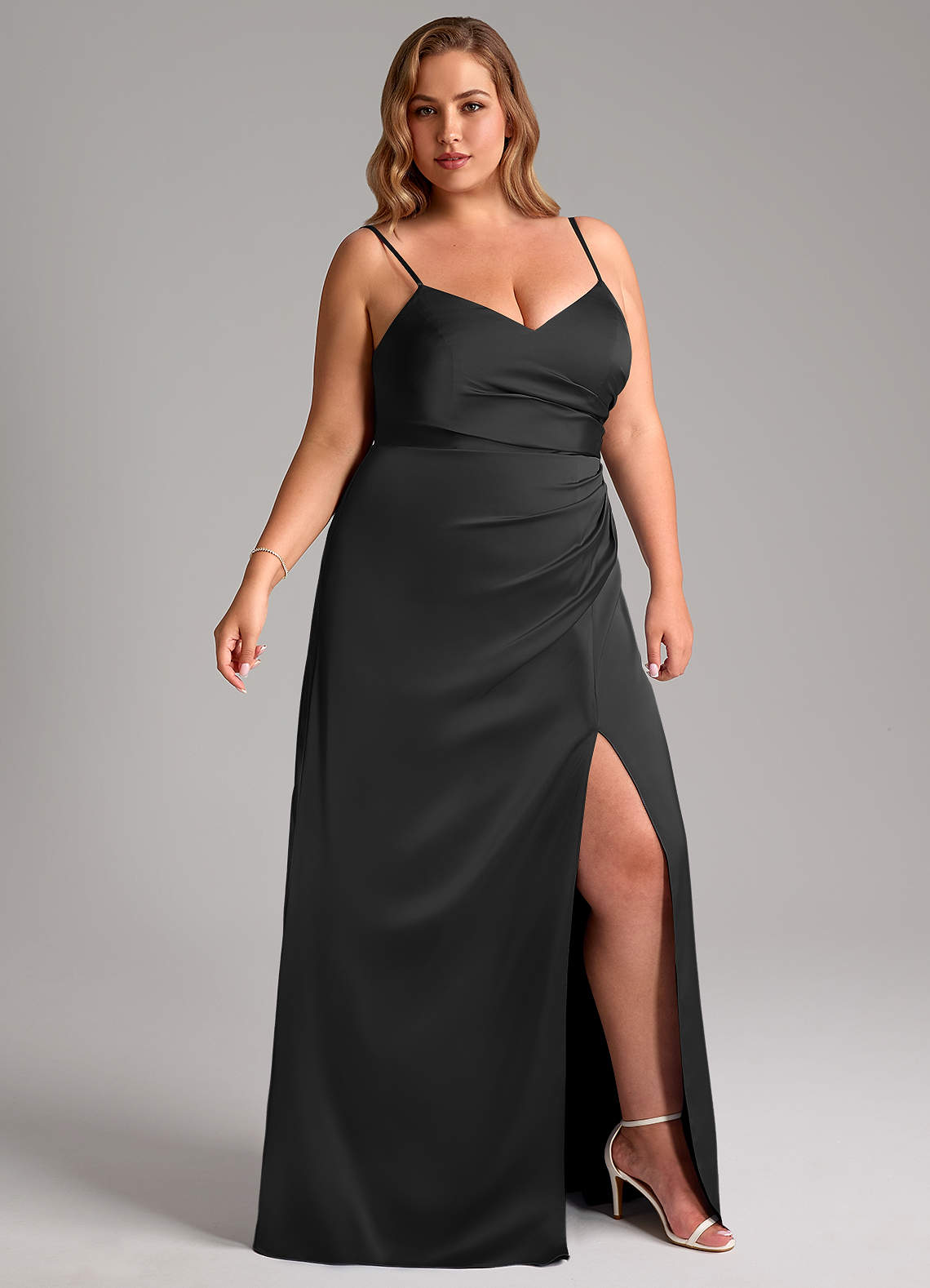 Azazie Azuree Black Stretch Satin Bridesmaid Dresses | Azazie