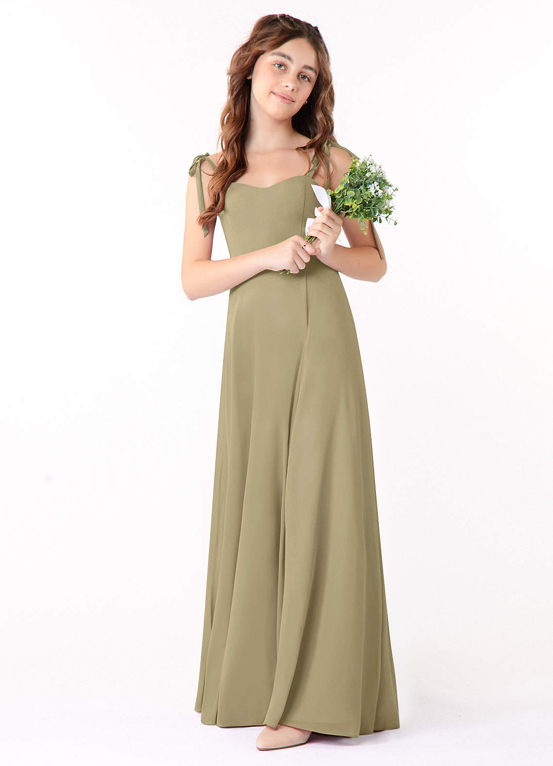 Azazie Rosey Junior A-Linie Herzausschnitt Chiffon Kleid Moosgrün image1