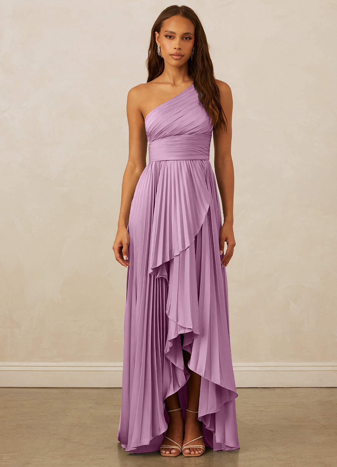 Christian Siriano Bridal for Azazie 1008 Bridesmaid Dresses Wisteria A-Line One Shoulder Stretch Satin Dress image1