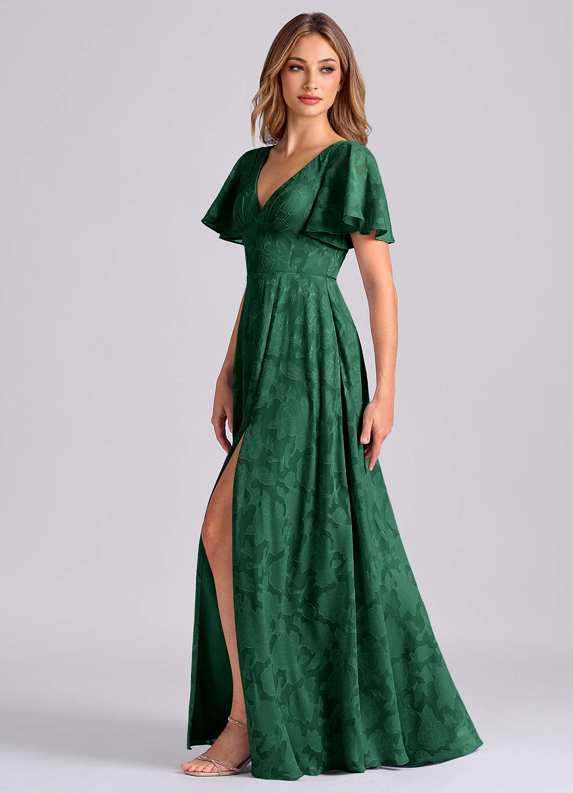 Azazie Kimber Bridesmaid Dresses Dark Green A-Line with Pockets Floral Burnout Dress image4