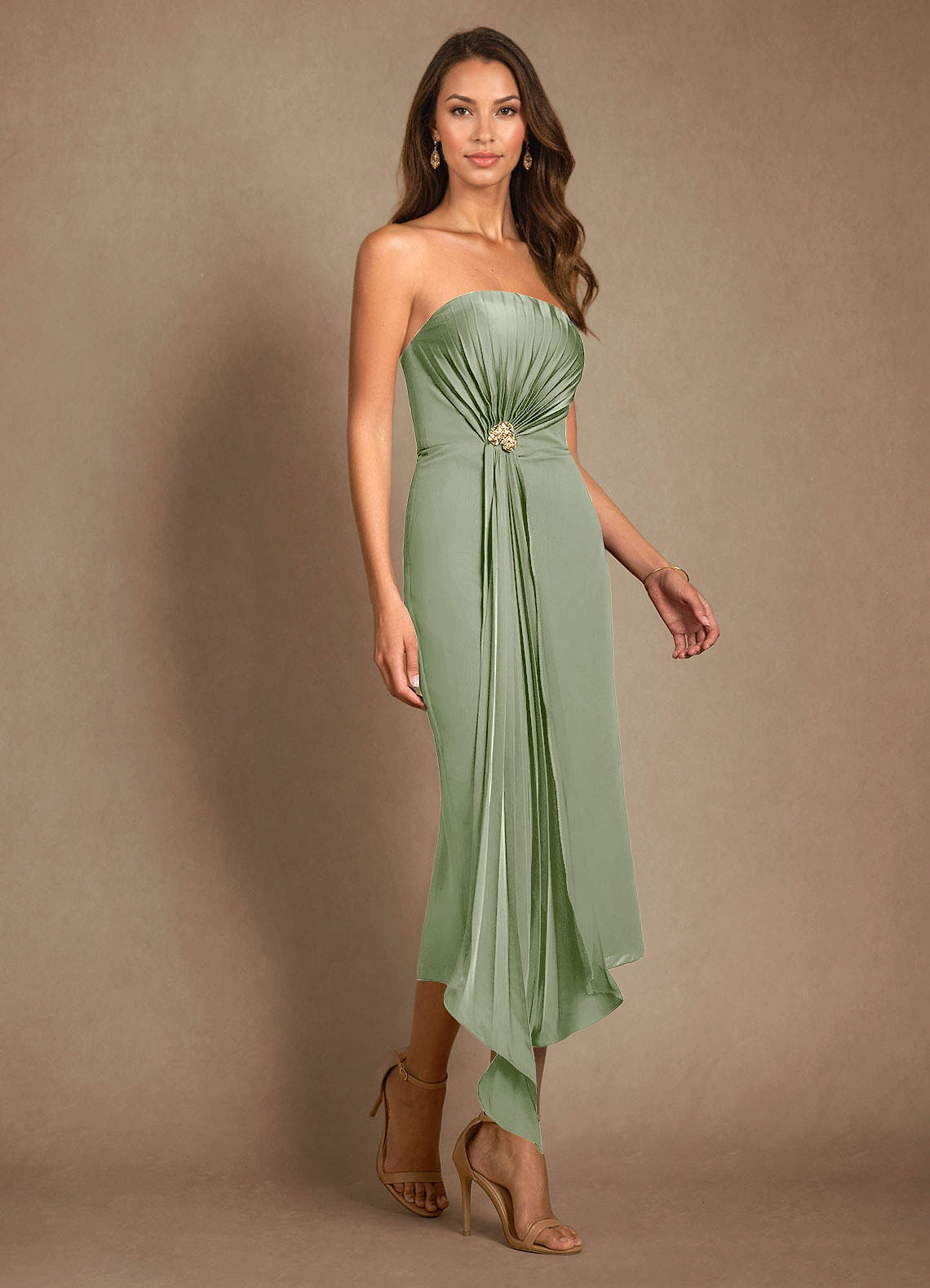 Azazie Dinanta vestidos de madre de la novia Vestido de Salvia Polvorienta de Gasa de Columna con Plisado image6