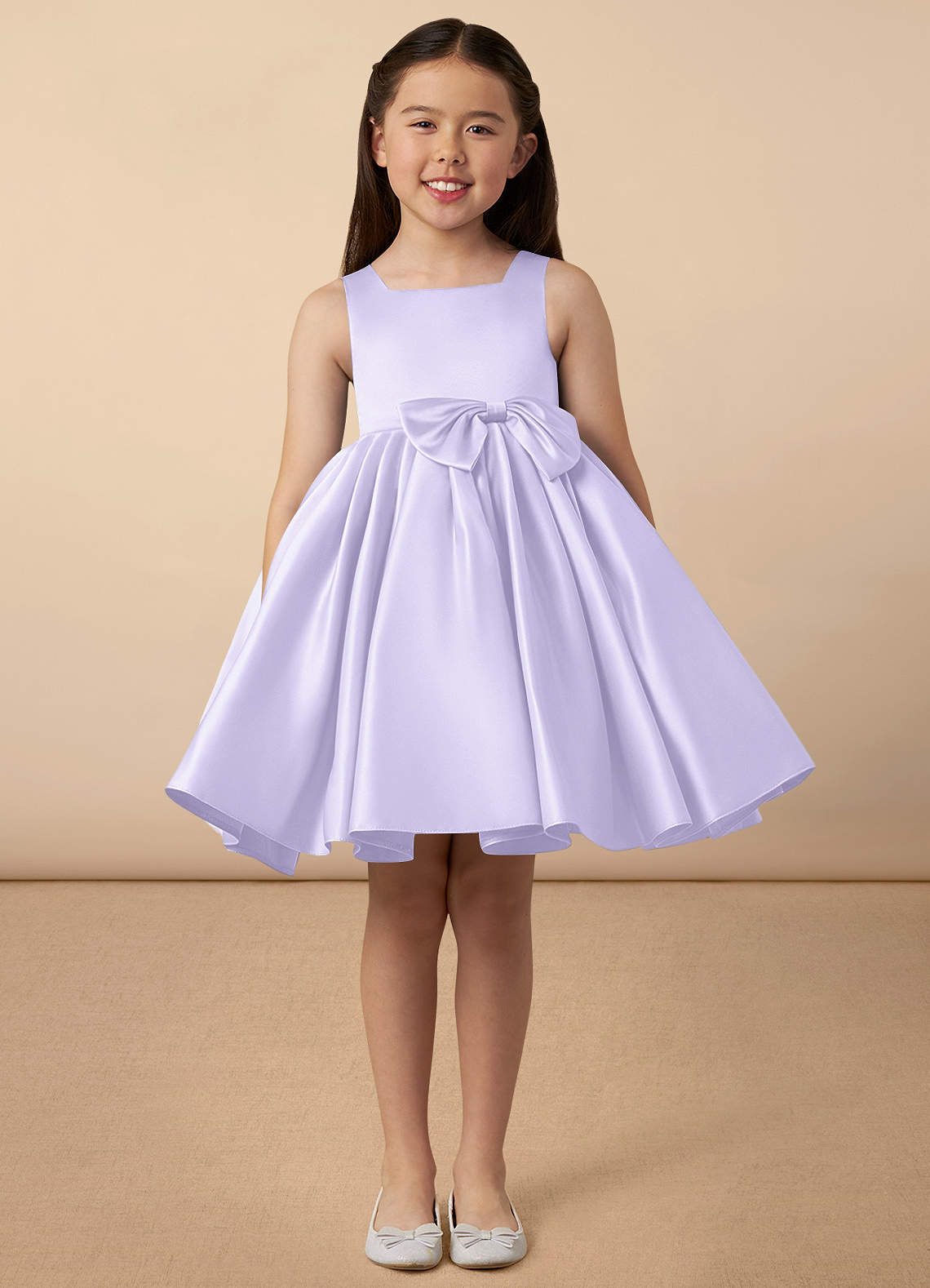 Azazie Bo Peep Flower Girl Dresses Lilac A-Line Bow Matte Satin Dress image1