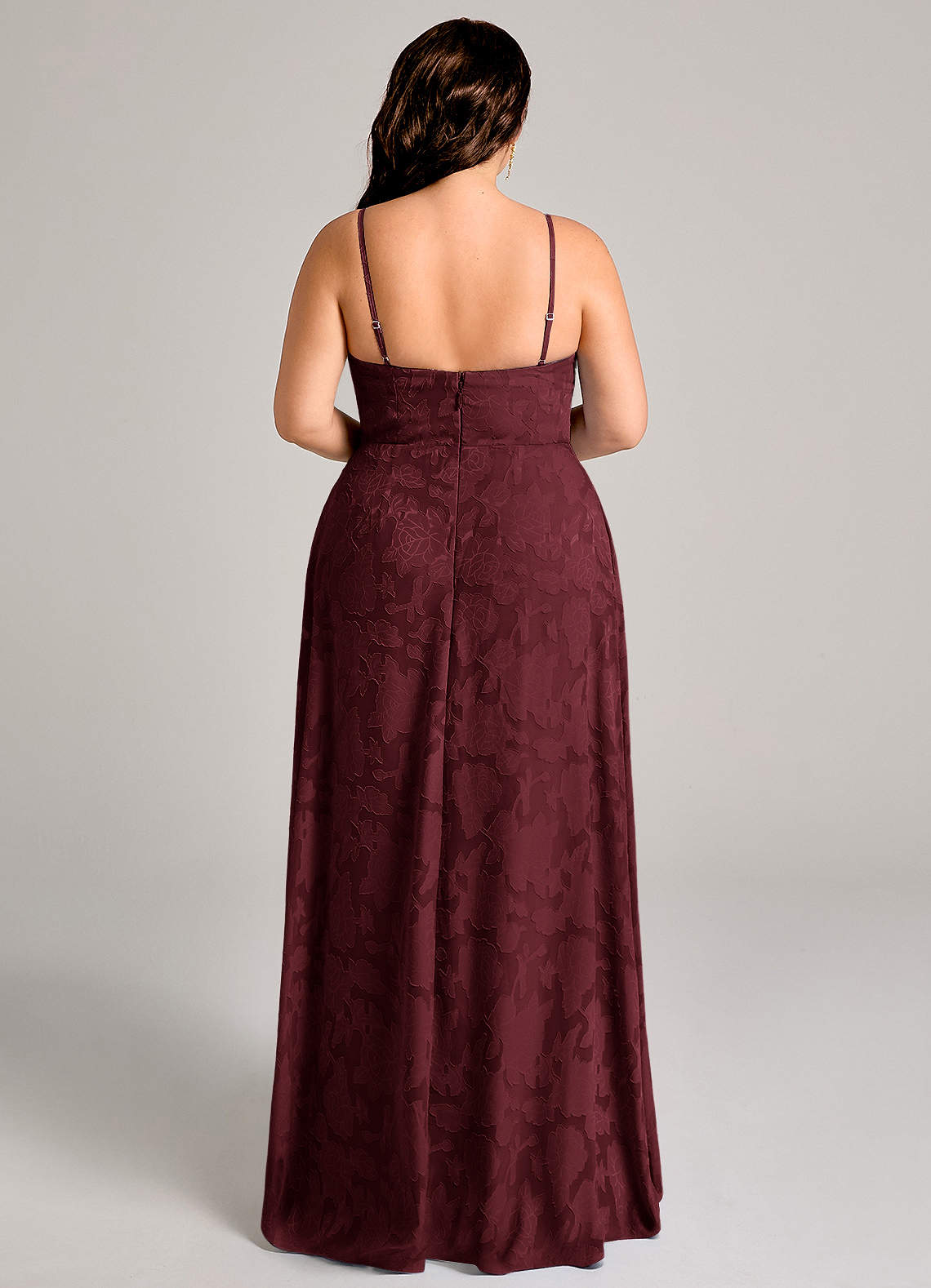 Azazie Moira Bridesmaid Dresses Cabernet A-Line Side Slit Floral Burnout Dress image10