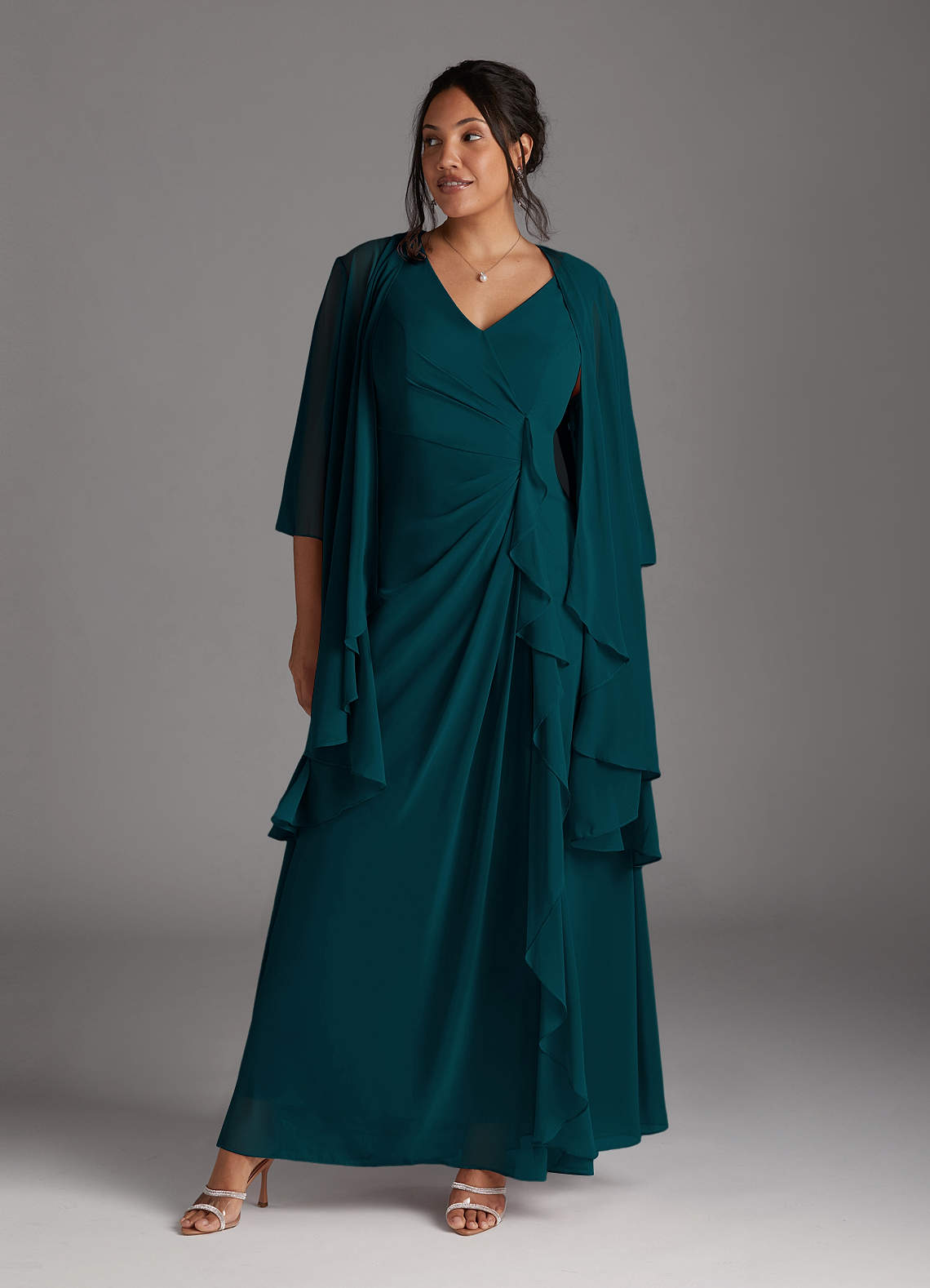 Azazie Manuella Mother of the Bride Dresses Pine A-Line V-Neck Pleated Chiffon Dress image1