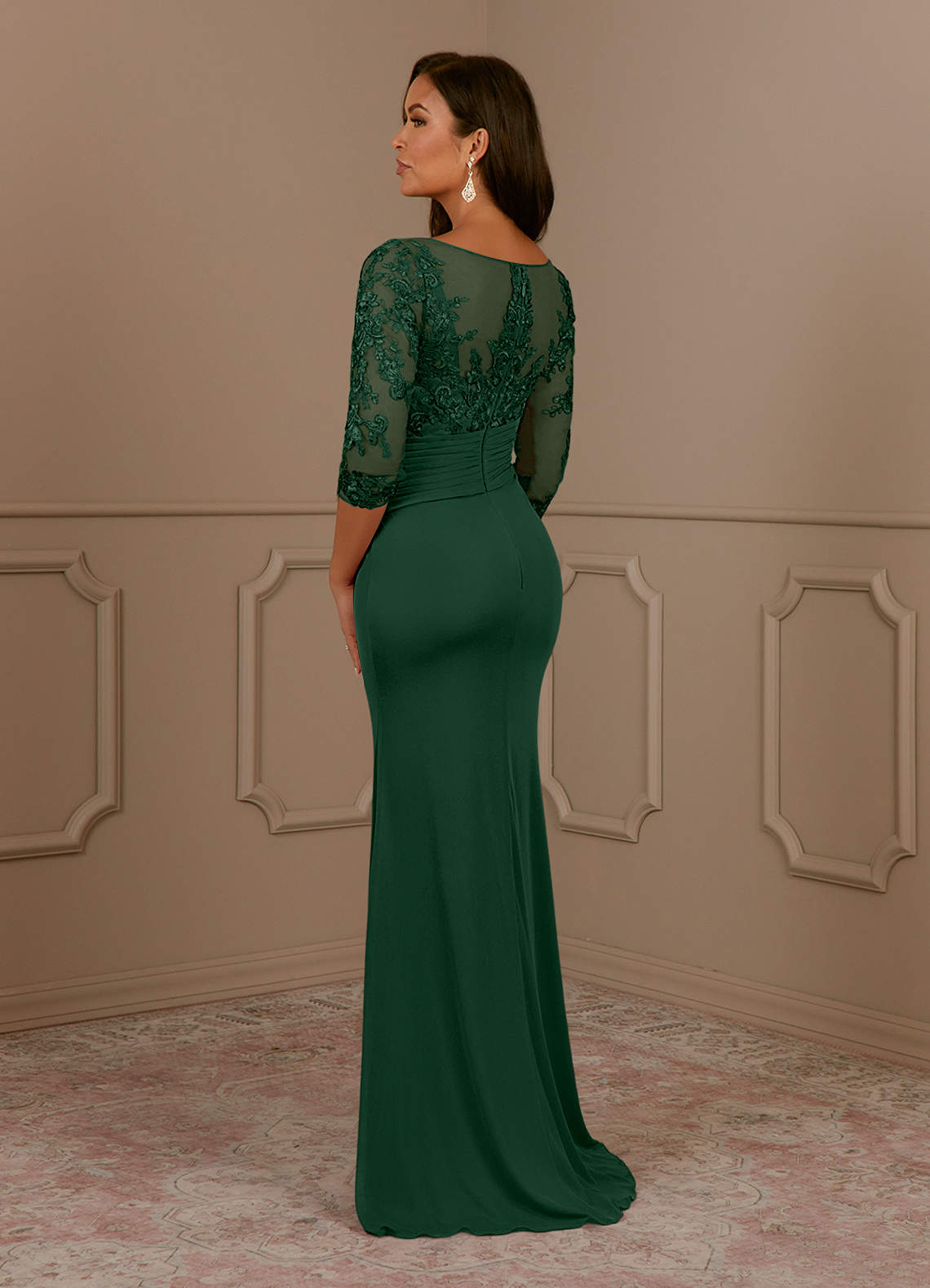 Azazie Fatemah Mother of the Bride Dresses Dark Green Mermaid Scoop Lace Lace Dress image2