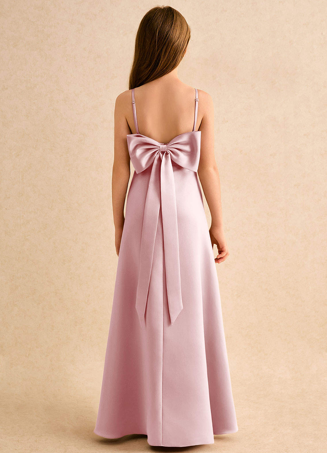 Azazie Joella Girls Formal Flower Girl Dresses Powder Pink A-Line Pleated Matte Satin Dress image3
