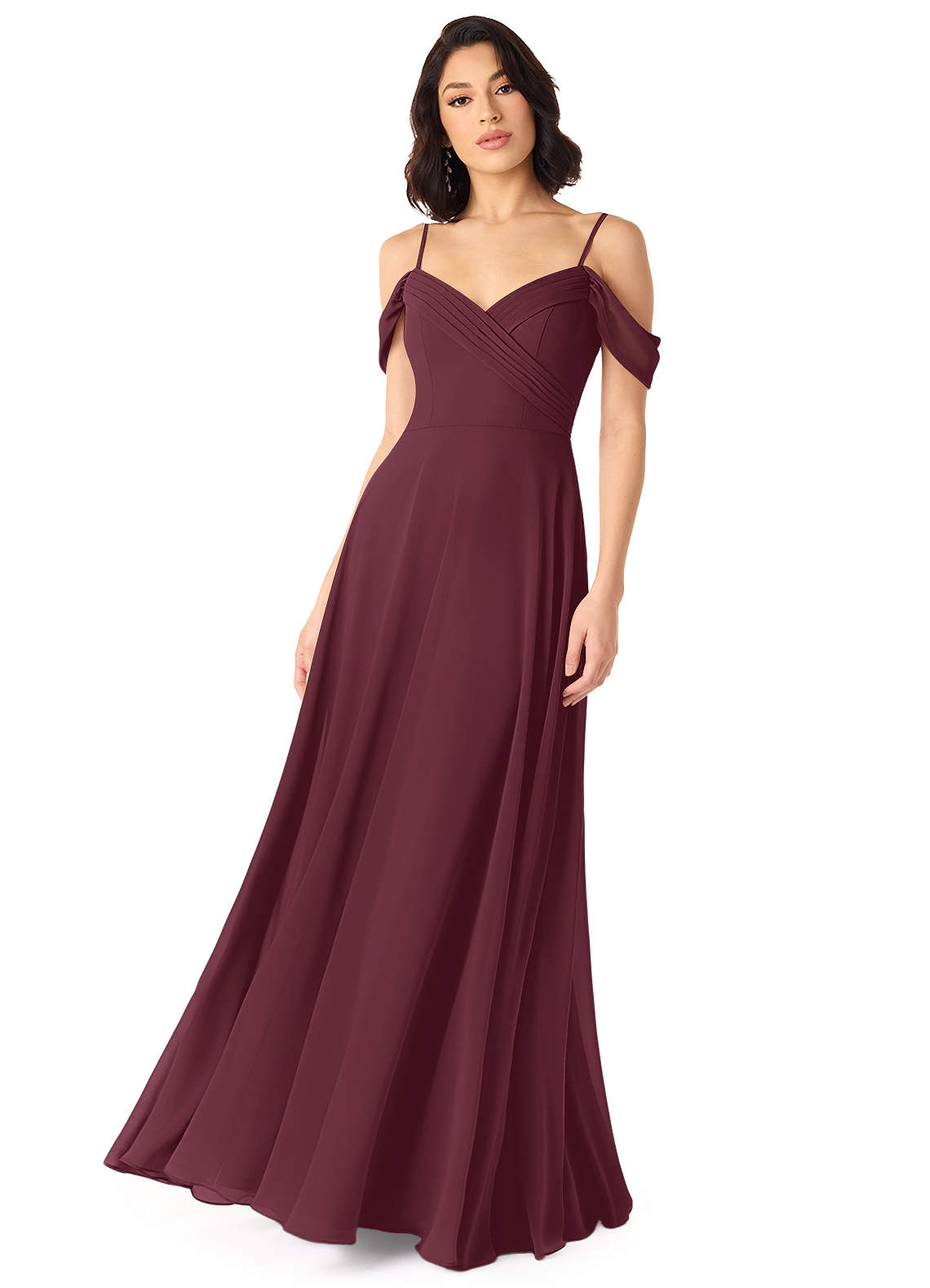 Azazie Tancie Jurken voor bruidsmeisjes Converteerbaar Jurk van Chiffon met A-Lijn Off the Shoulder Cabernet image1