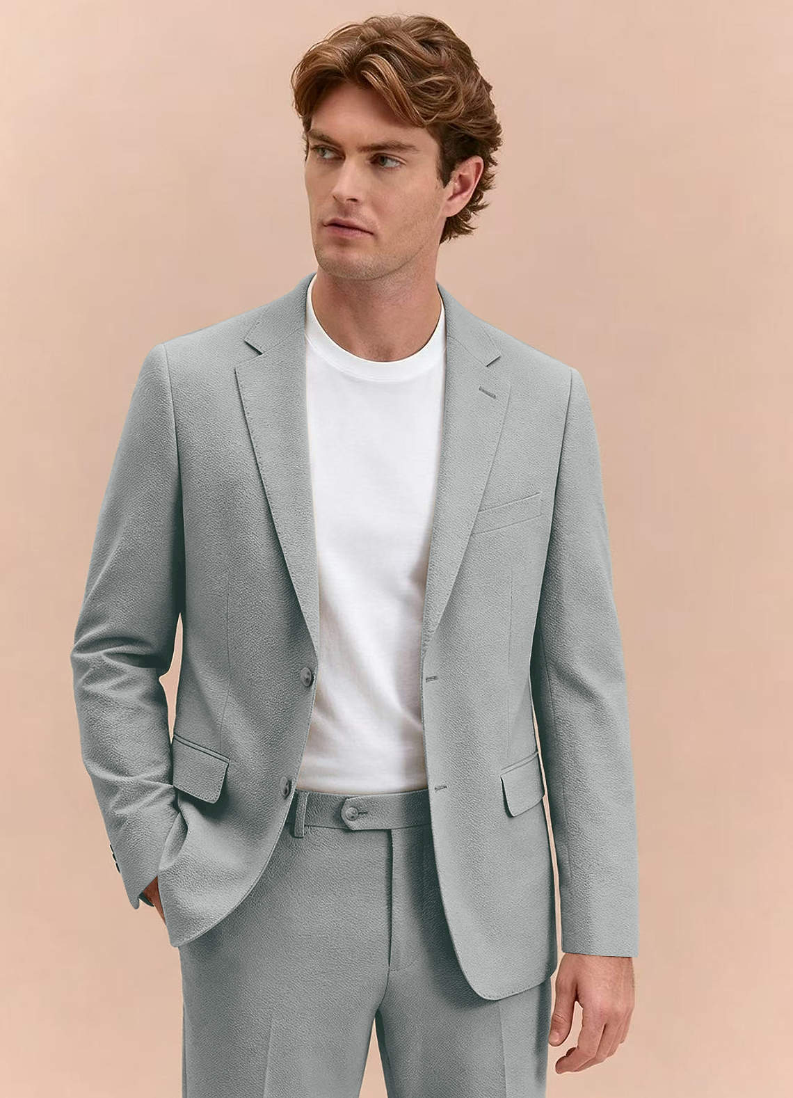 front Miles Light Grey Seersucker Trousers Suit