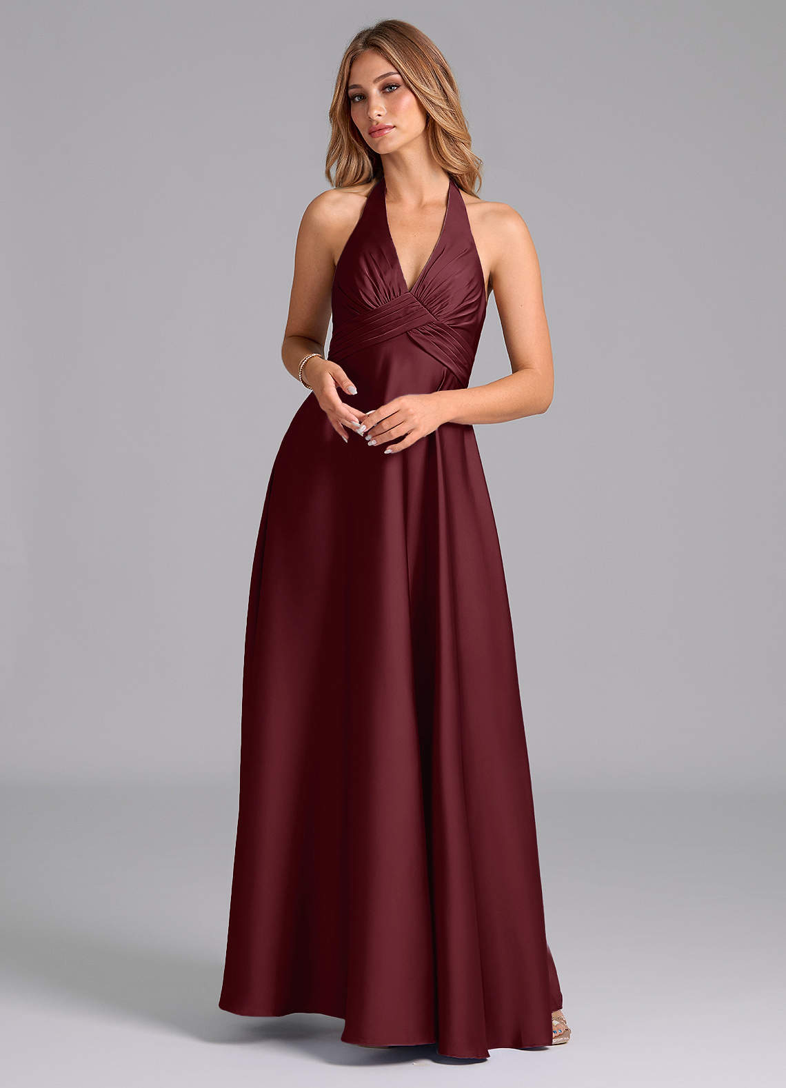 Azazie Tessie Brautjungfernkleider A-Linie Plissee Stretch-Satin Kleid Cabernetrot image1