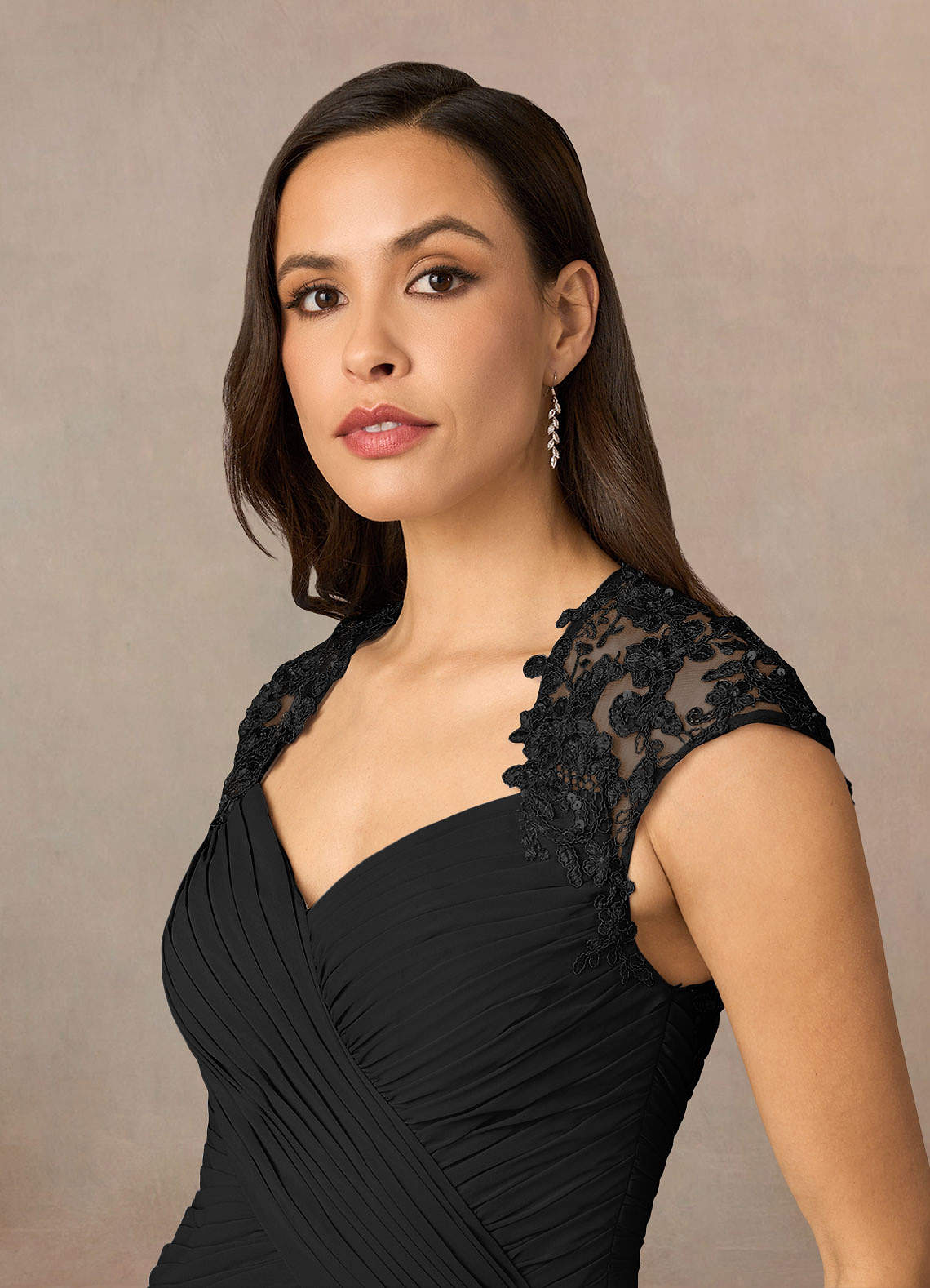Azazie Birdie Black A-Line Queen Anne Sequins Chiffon Dress Ready to Ship |  Azazie