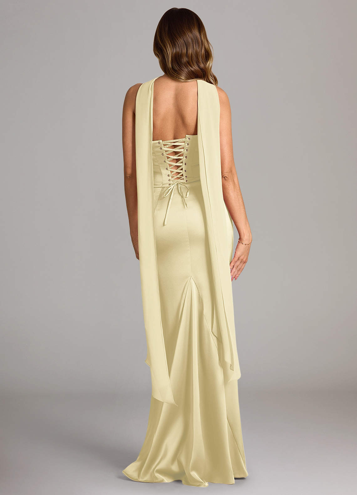 Azazie Sorrel Robes de demoiselle d'honneur Robe Sirène Convertible en Satin extensible Sans bretelles Sorbet Citron image2