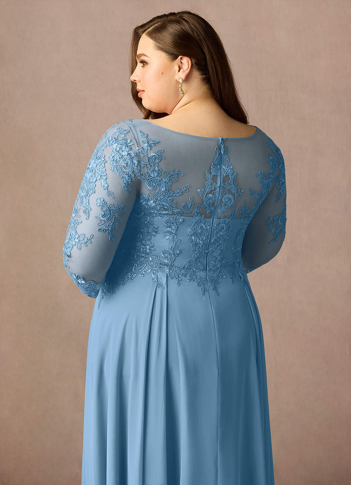 Azazie Marge Kleider für die Brautmutter A-Linie Schaufel Spitze Chiffon Kleid Stahlblau image10