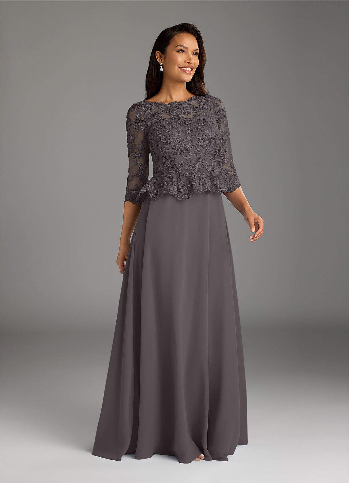 Azazie Averie Mother of the Bride Dresses Steel Grey A-Line Boatneck Sequins Chiffon Dress image1