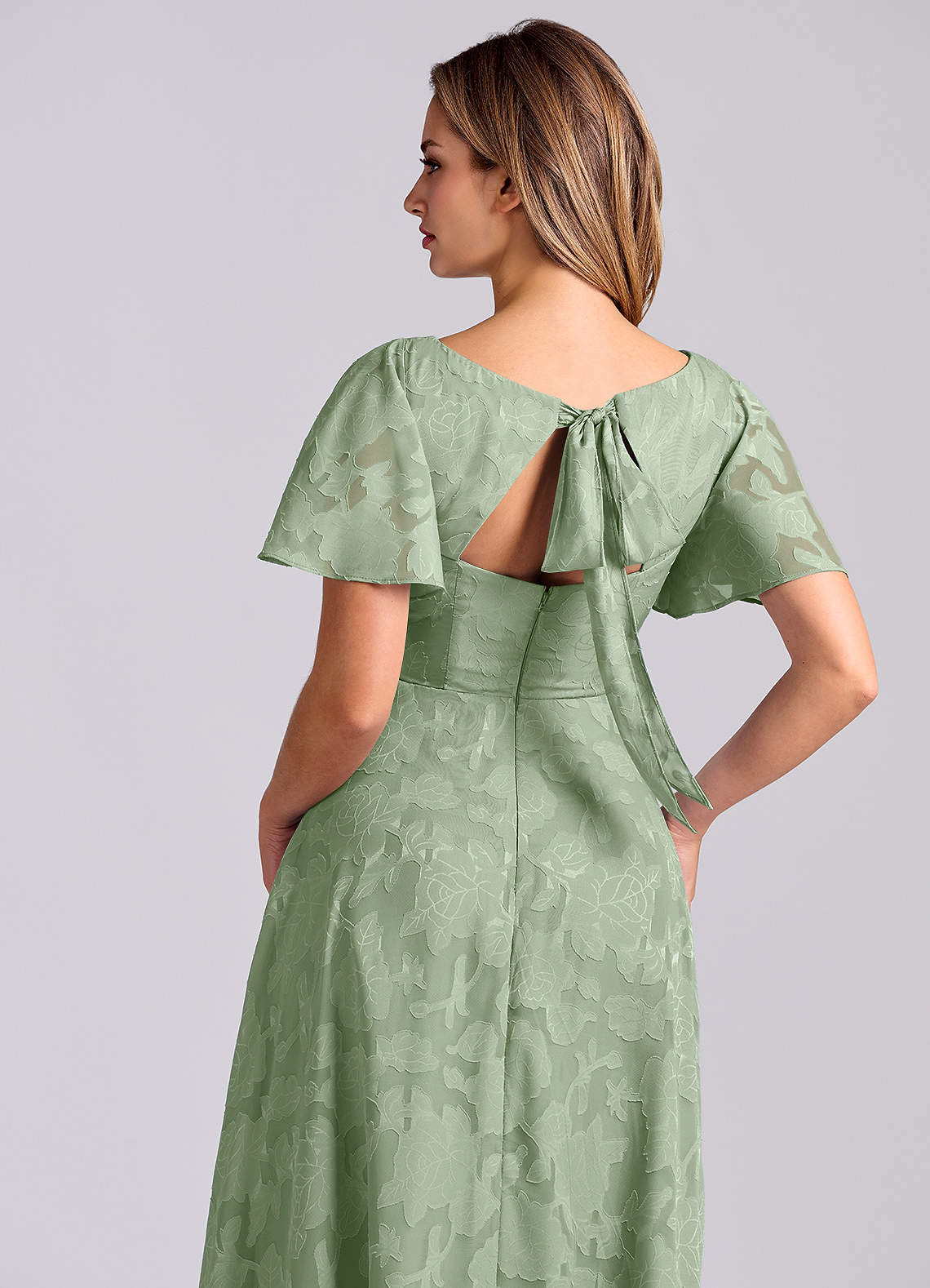 Azazie Kimber Bridesmaid Dresses Dusty Sage A-Line with Pockets Floral Burnout Dress image1