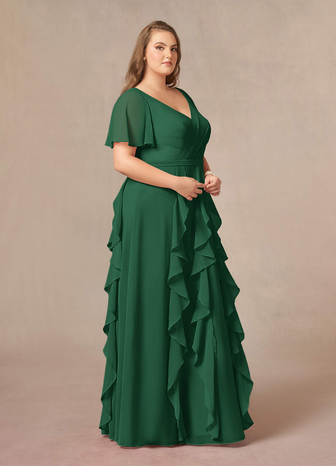Dark Green Azazie Watson A-Line V-Neck Chiffon Floor-Length Dress | Azazie
