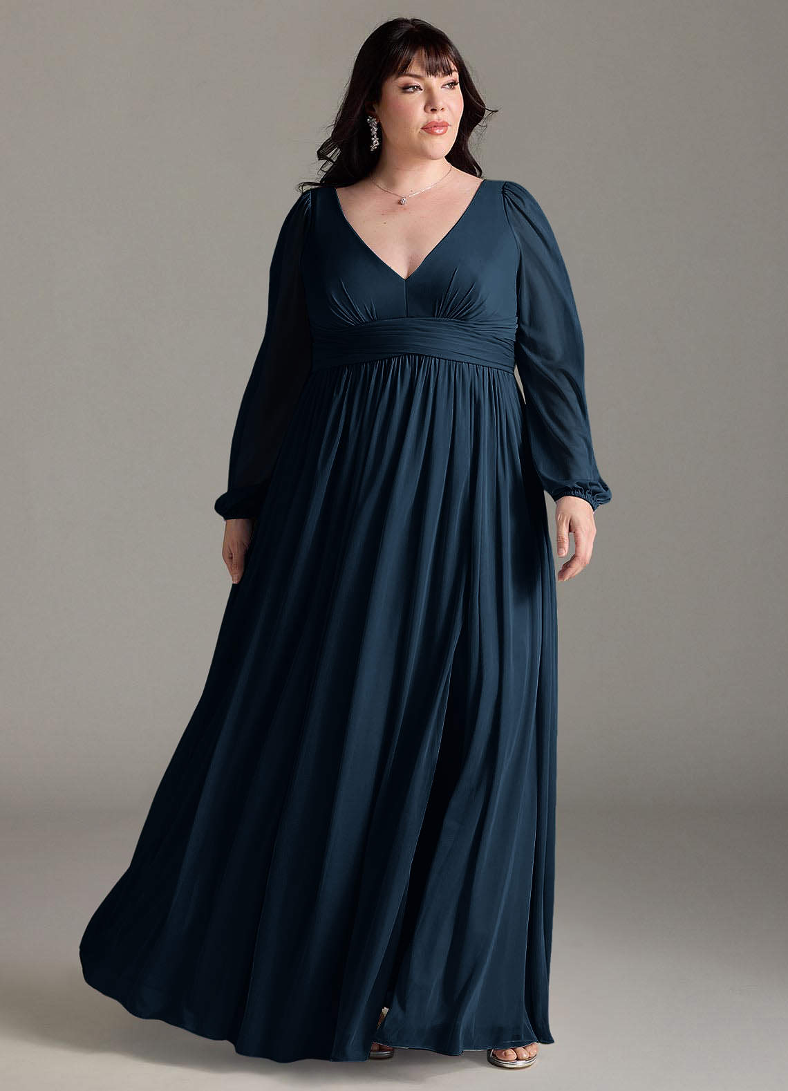 long sleeve navy blue dresses Azazie Norah Dark Chiffon Bridesmaid Ibiza Edit 2026