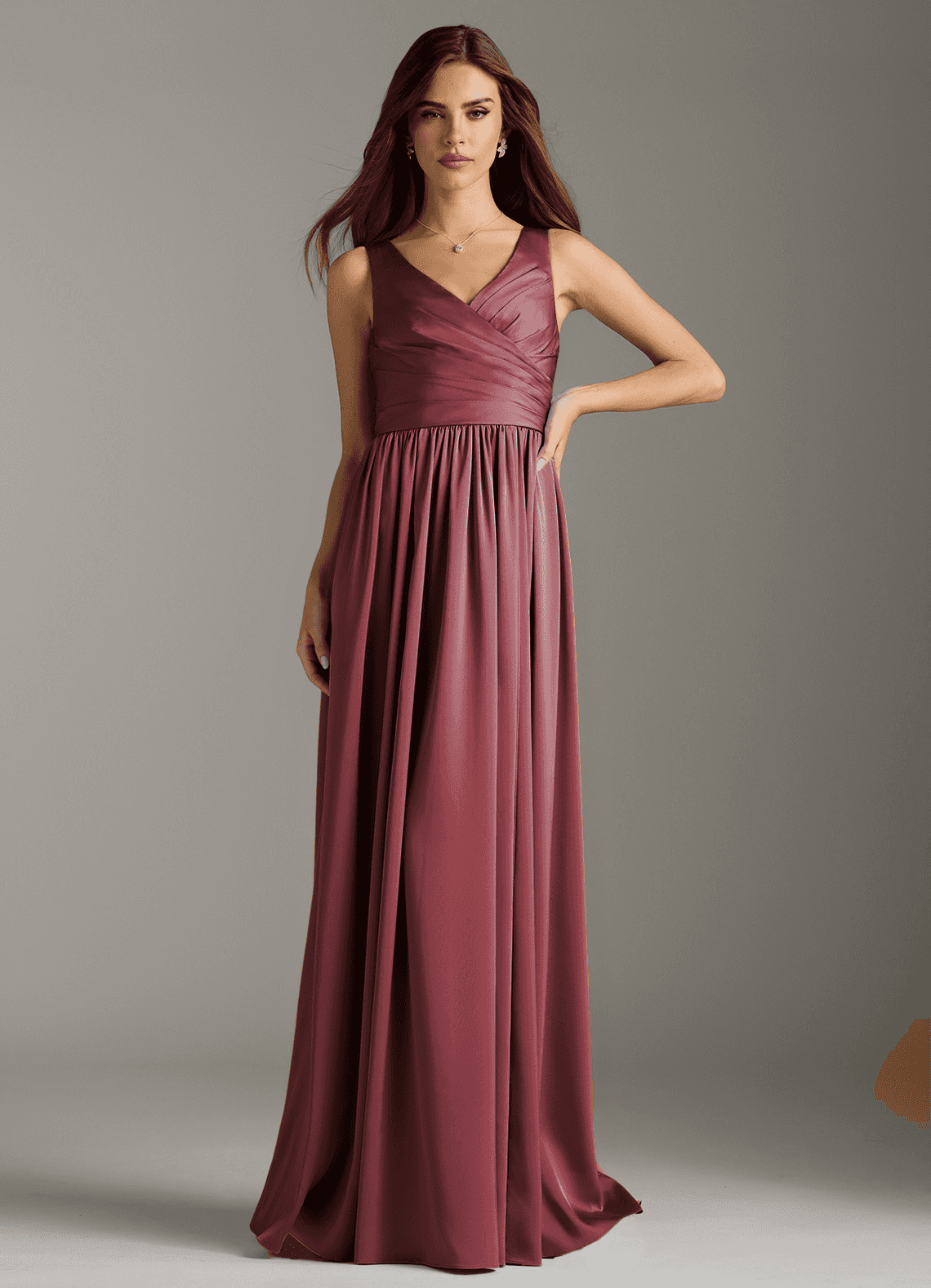 Azazie Keyla Brautjungfernkleider A-Linie Plissee Stretch-Satin Kleid Merlot image1