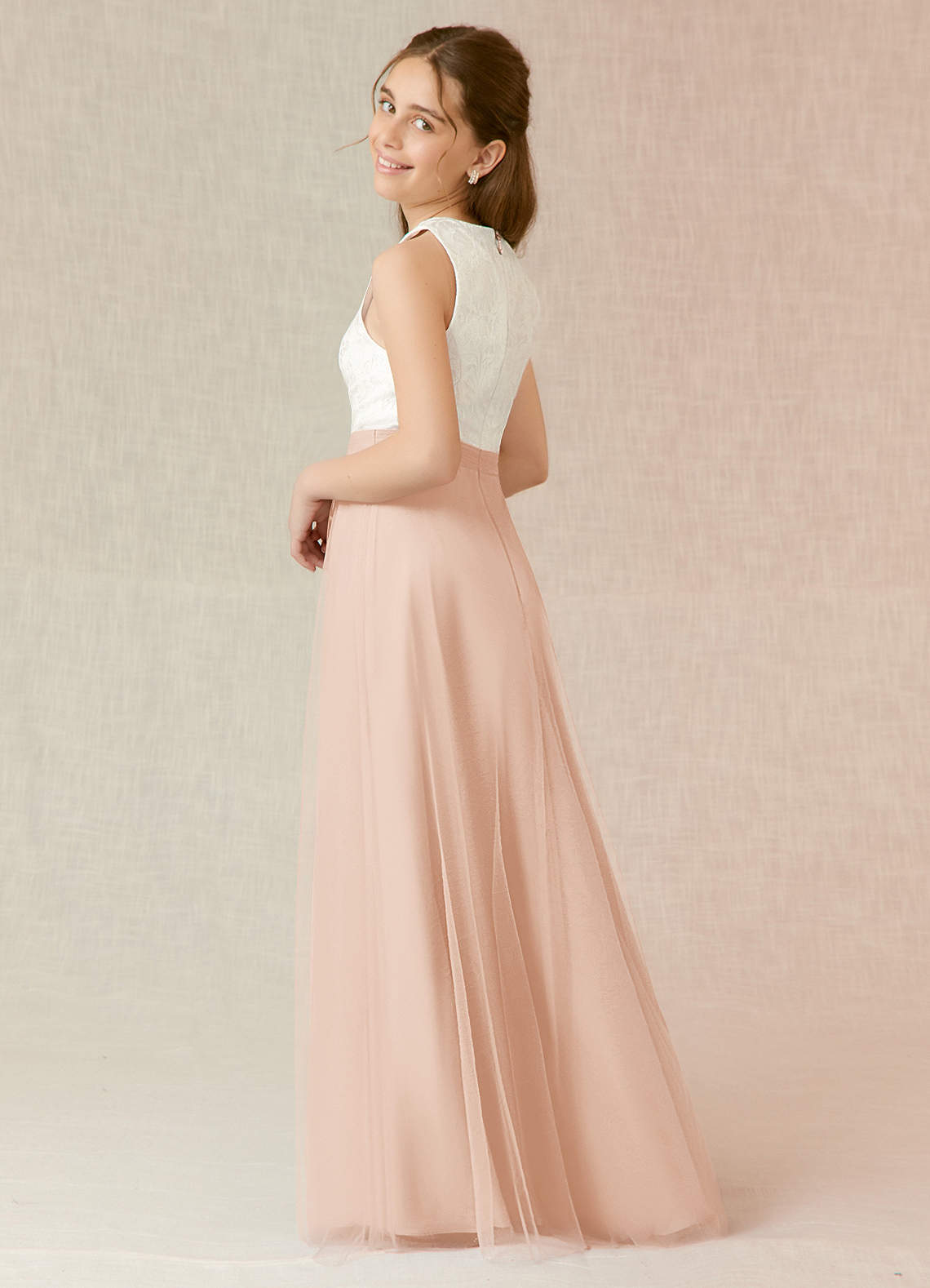 Azazie Albertine Junior Vestido de Rosa Inglesa de Gasa de Corte en A con Encaje image1