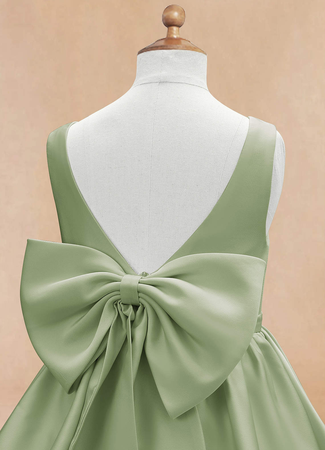 Azazie Margie Flower Girl Dresses Dusty Sage A-Line Bow Stretch Satin Dress image5