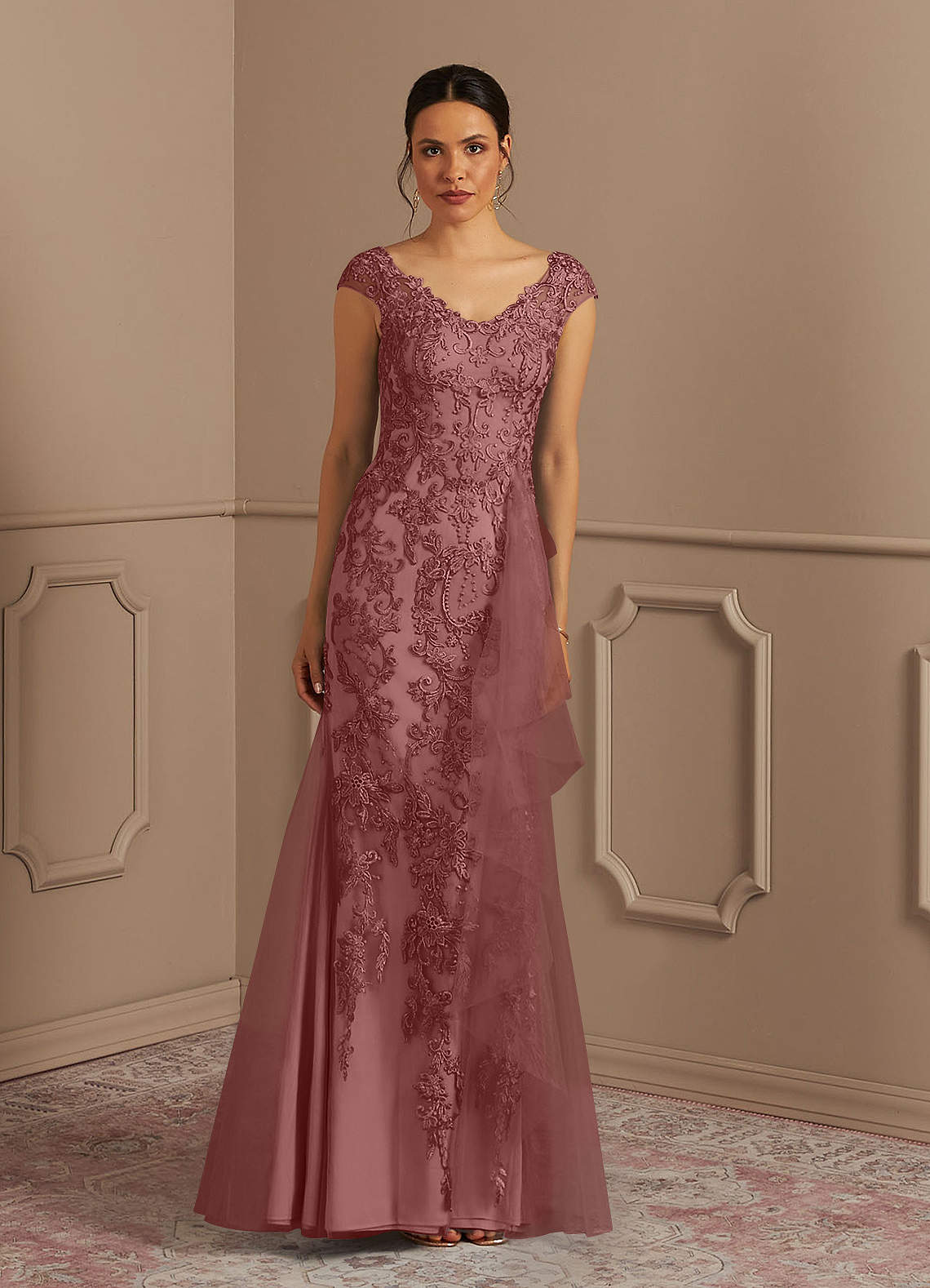 Azazie Melena Mother of the Bride Dresses Desert Rose Mermaid Lace Tulle Dress image1