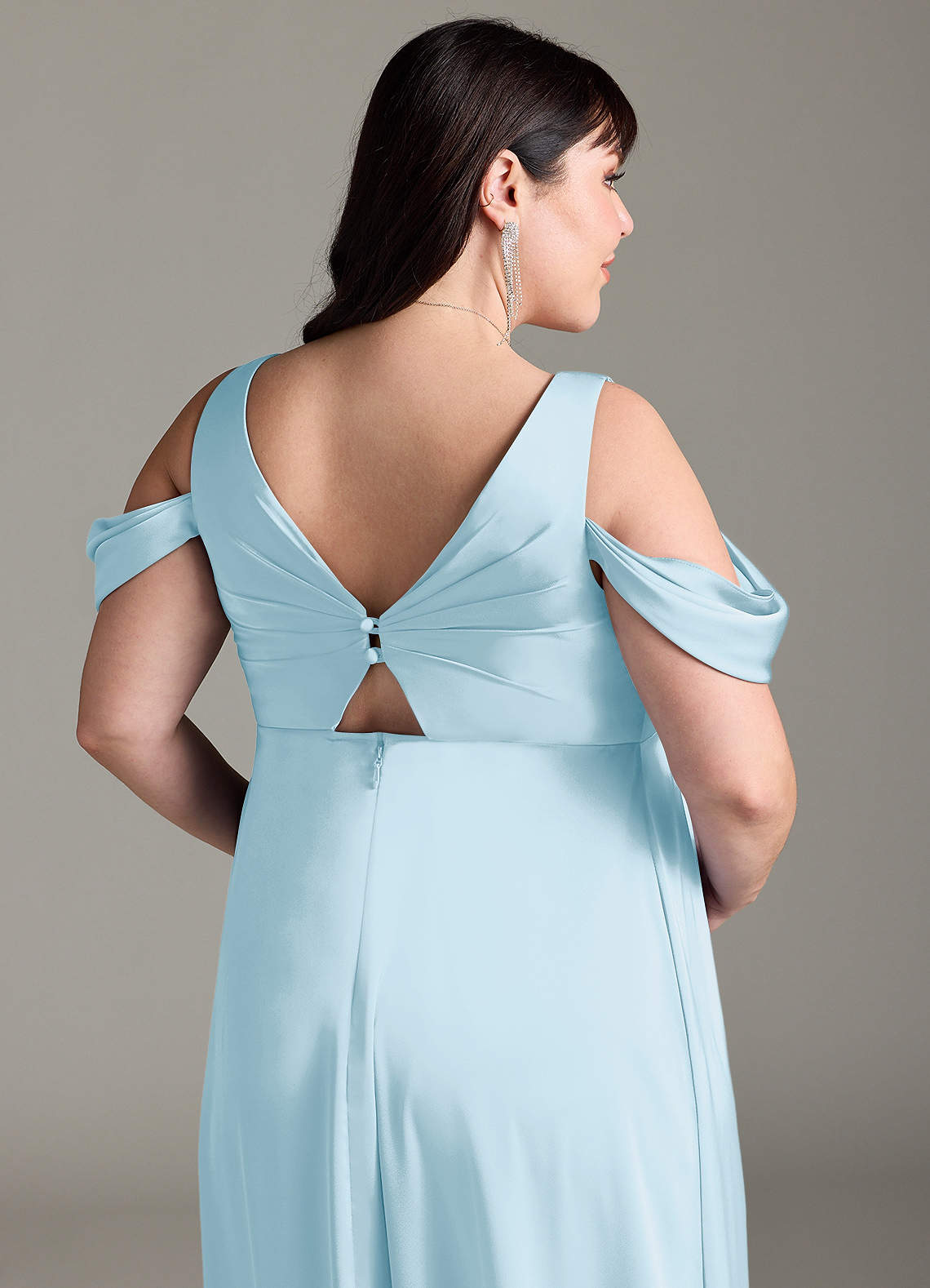 Azazie Rhea Maternity Bridesmaid Dresses A-Line Off-The-Shouler Pleated Stretch Satin Floor-Length Dress image12