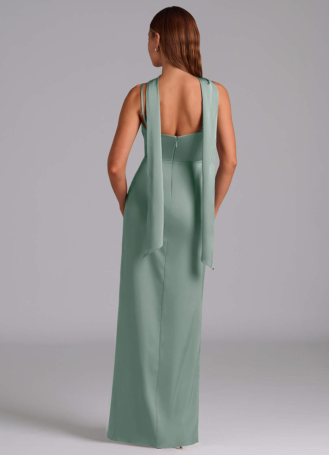 Azazie Calandra Brudtärnklänningar Klä av A-Linje i Stretch Satin Plisserad Silversalvia image3